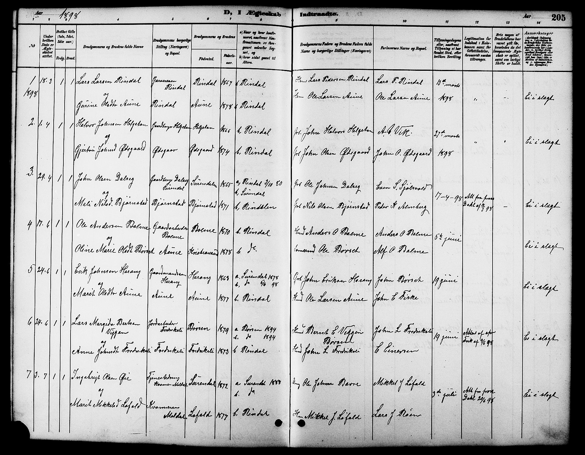 Ministerialprotokoller, klokkerbøker og fødselsregistre - Møre og Romsdal, AV/SAT-A-1454/598/L1078: Parish register (copy) no. 598C03, 1892-1909, p. 205