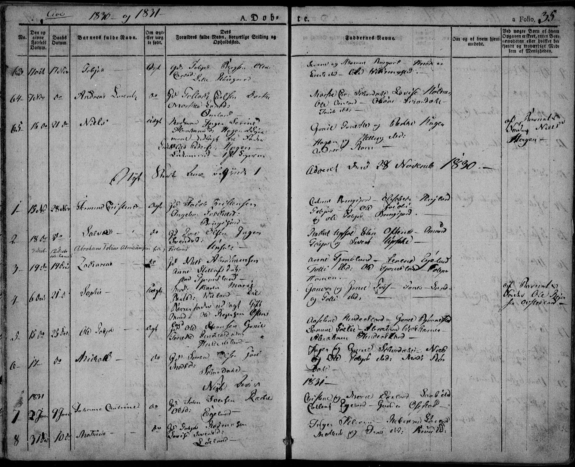 Lyngdal sokneprestkontor, AV/SAK-1111-0029/F/Fa/Fac/L0007: Parish register (official) no. A 7, 1825-1838, p. 35