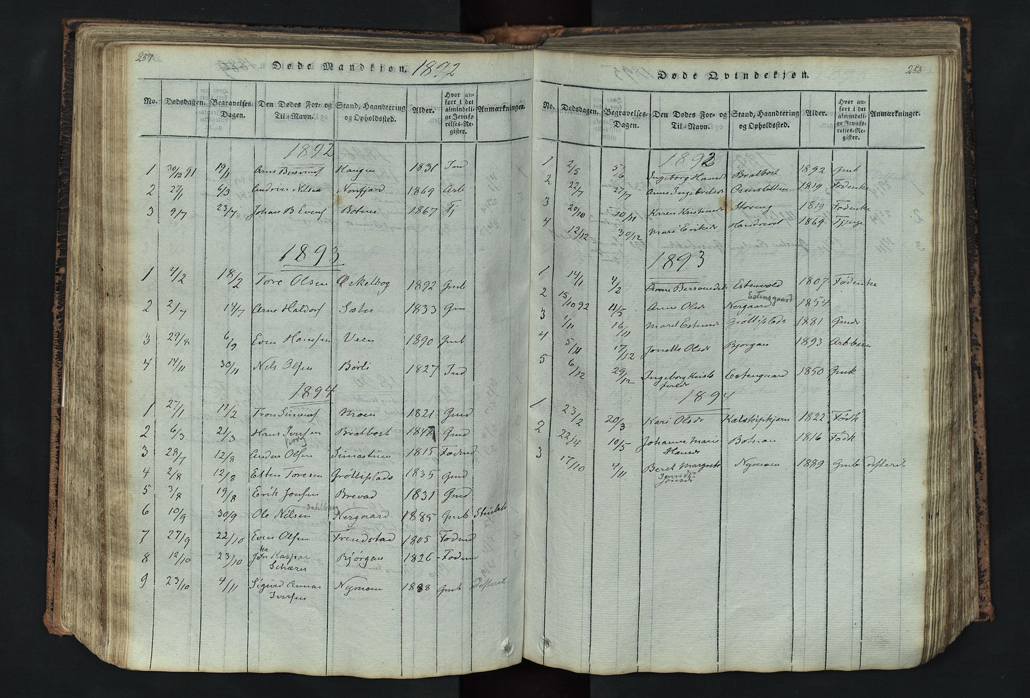 Kvikne prestekontor, SAH/PREST-064/H/Ha/Hab/L0001: Parish register (copy) no. 1, 1815-1895, p. 257-258