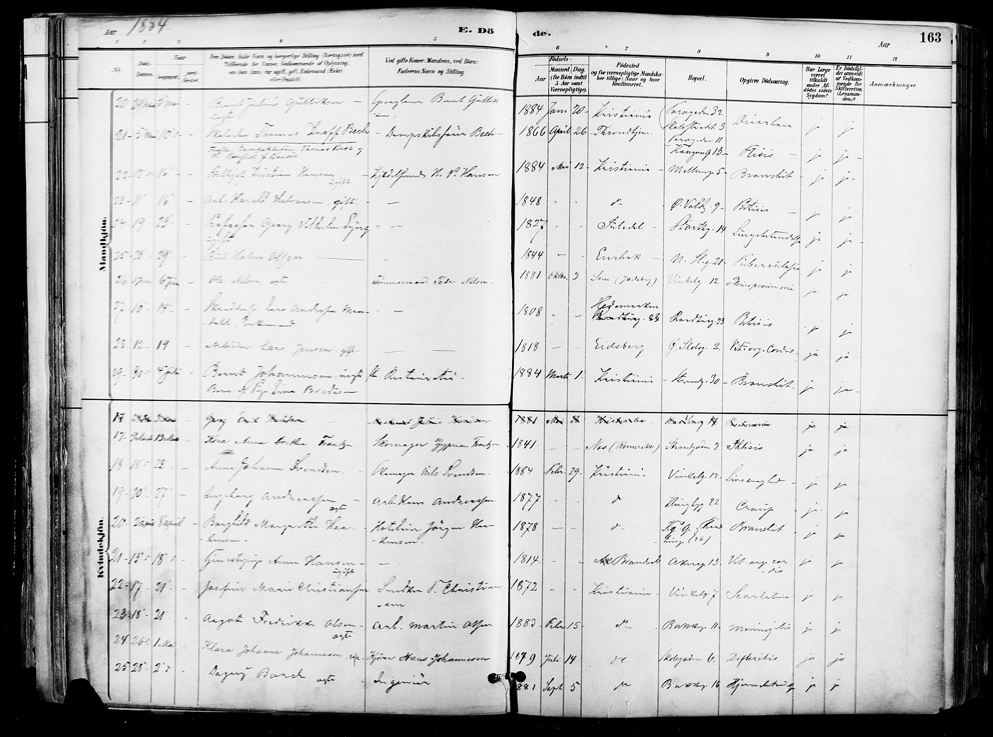 Johannes prestekontor Kirkebøker, AV/SAO-A-10852/F/Fa/L0004: Parish register (official) no. 4, 1883-1907, p. 163