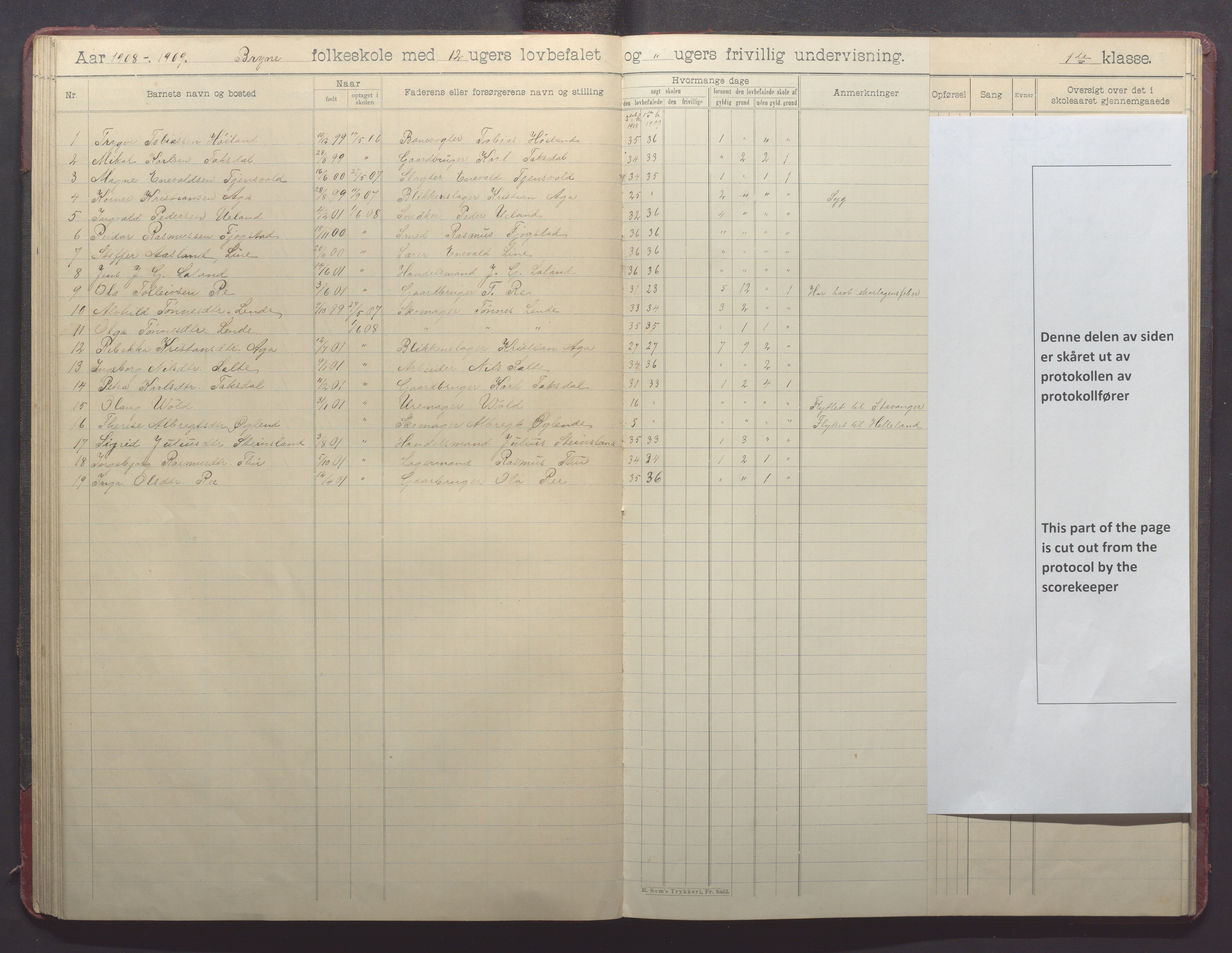 Time kommune - Bryne skule, IKAR/K-100797/H/L0002: Skoleprotokoll, 1902-1917, p. 61