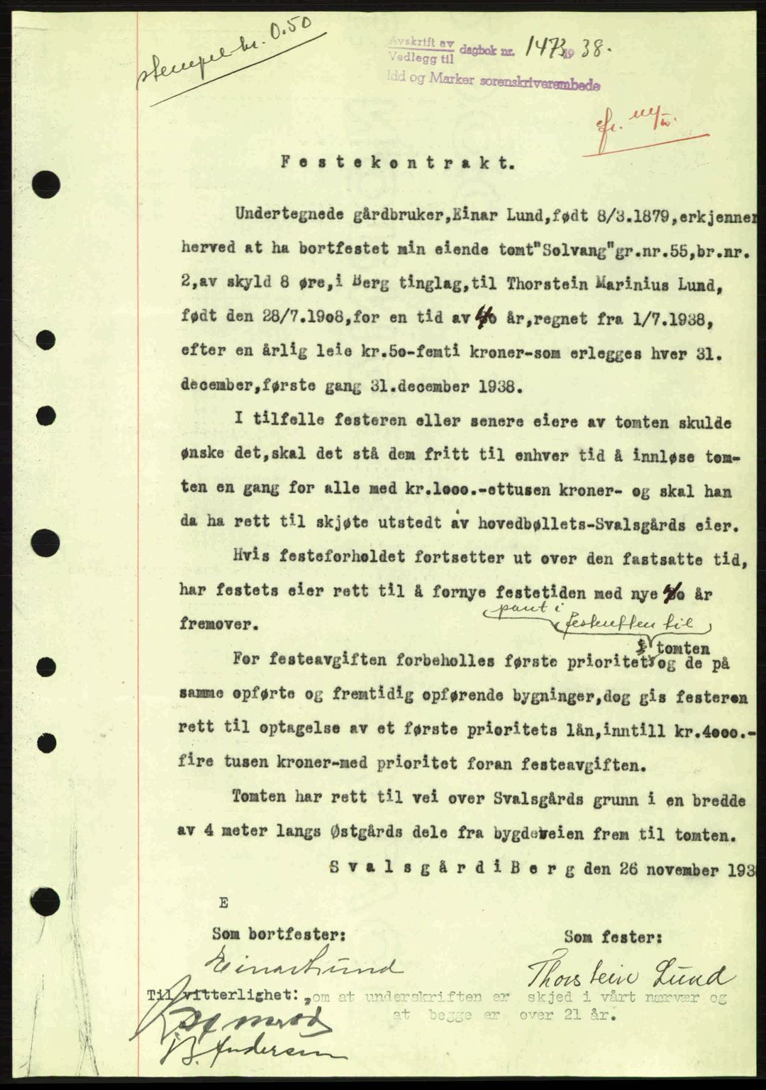 Idd og Marker sorenskriveri, AV/SAO-A-10283/G/Gb/Gbb/L0003: Mortgage book no. A3, 1938-1939, Diary no: : 1473/1938