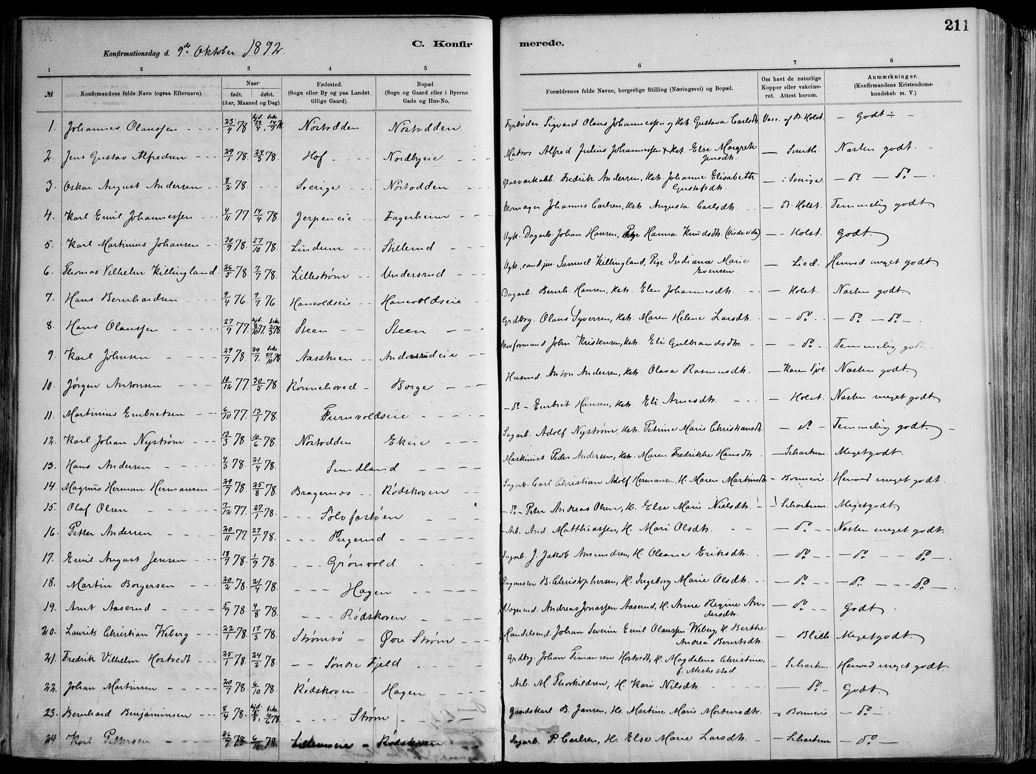 Skoger kirkebøker, AV/SAKO-A-59/F/Fa/L0006: Parish register (official) no. I 6, 1885-1910, p. 211