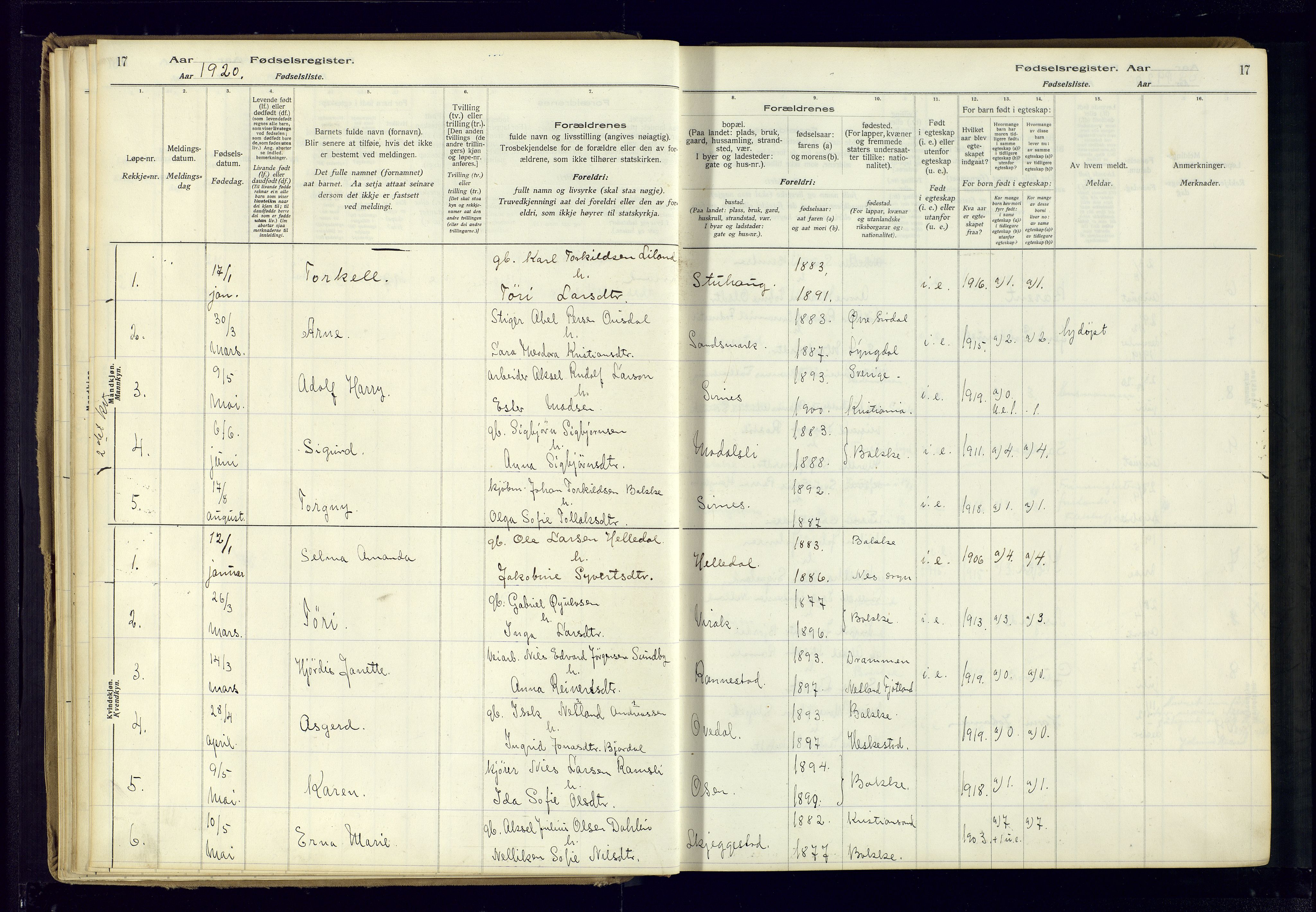 Bakke sokneprestkontor, SAK/1111-0002/J/Ja/L0001: Birth register no. A-VI-18, 1916-1982, p. 17