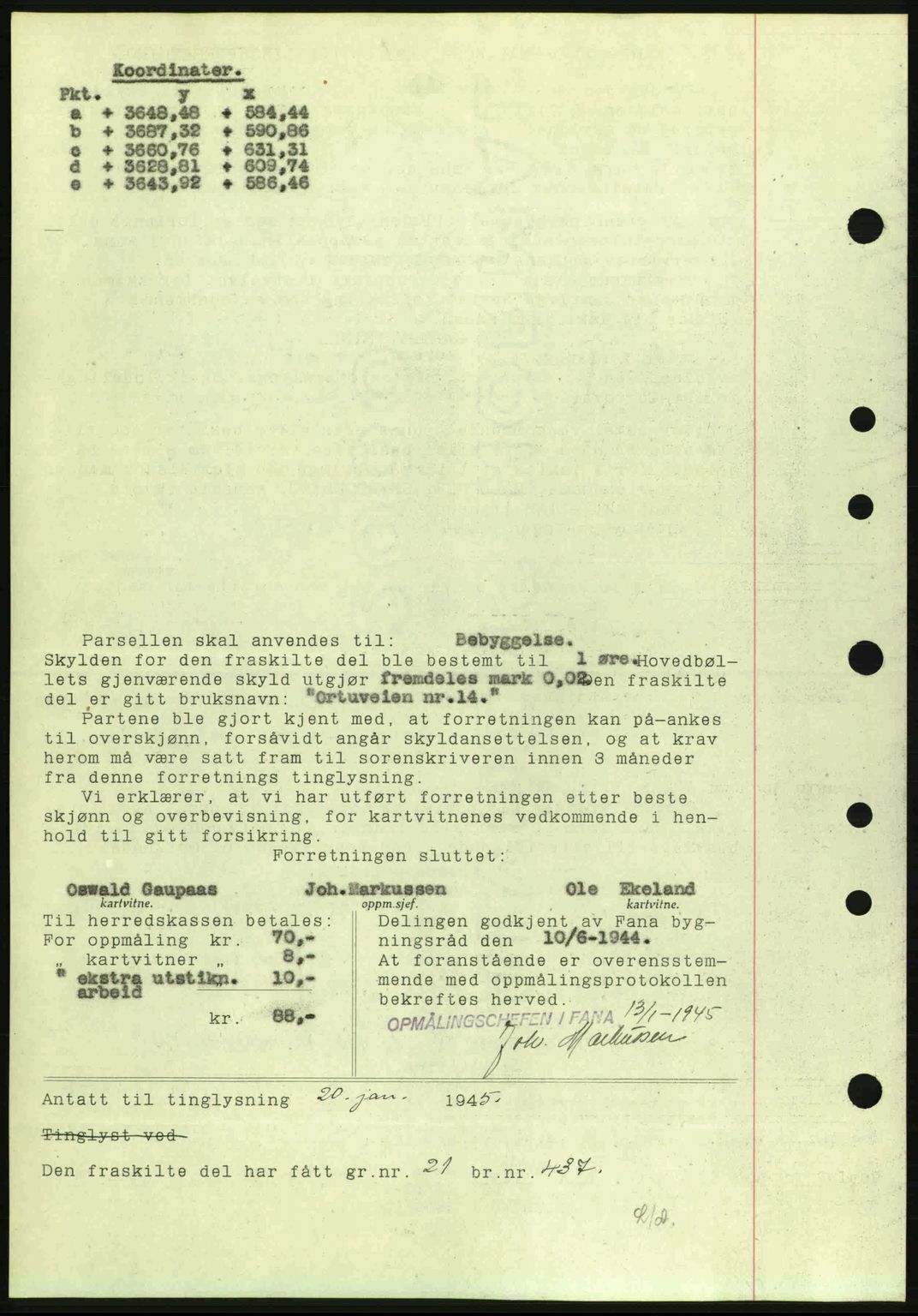Midhordland sorenskriveri, SAB/A-3001/1/G/Gb/Gbj/L0019: Mortgage book no. A37-38, 1944-1945, Diary no: : 236/1945