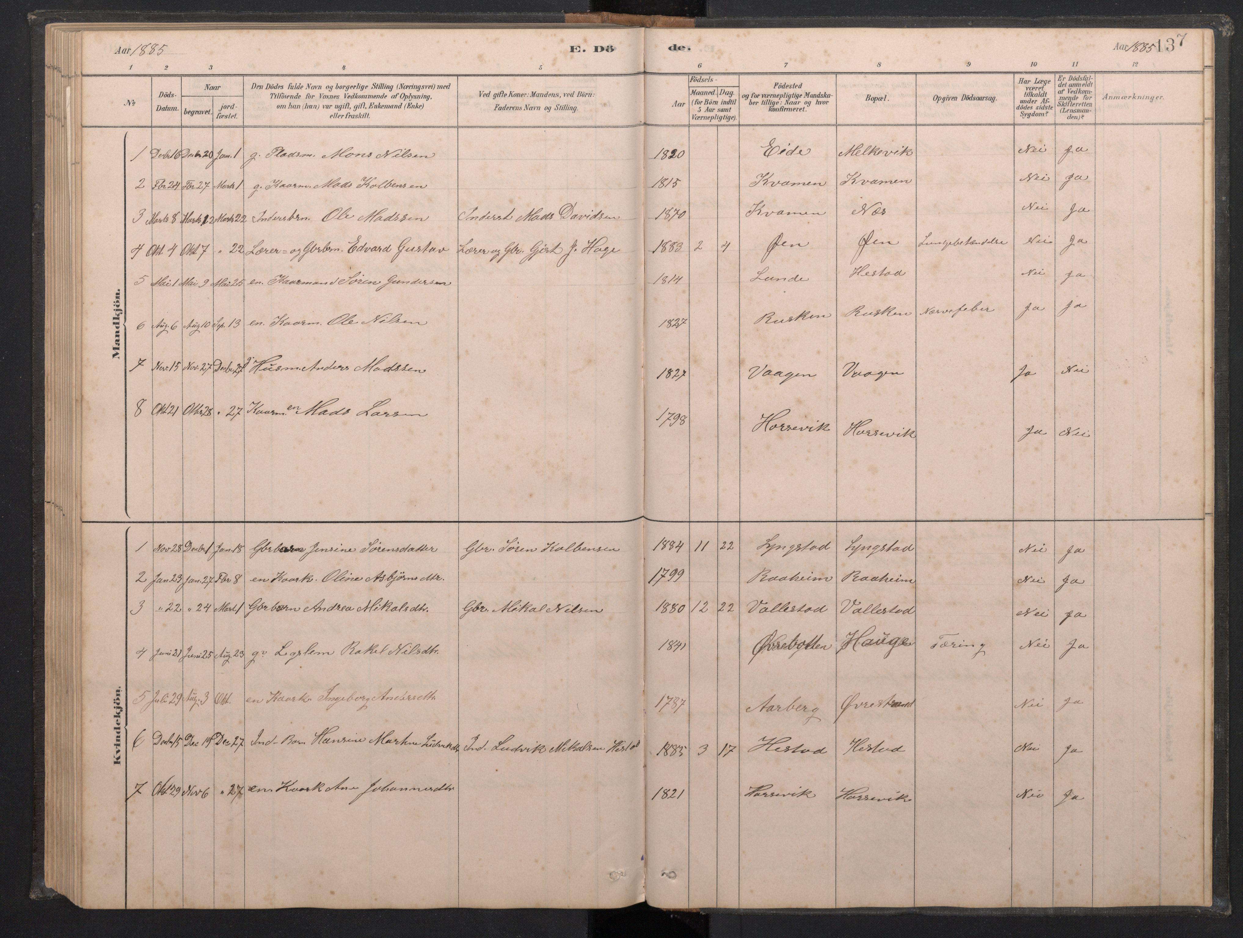 Gaular sokneprestembete, AV/SAB-A-80001/H/Hab: Parish register (copy) no. C 3, 1878-1897, p. 136b-137a