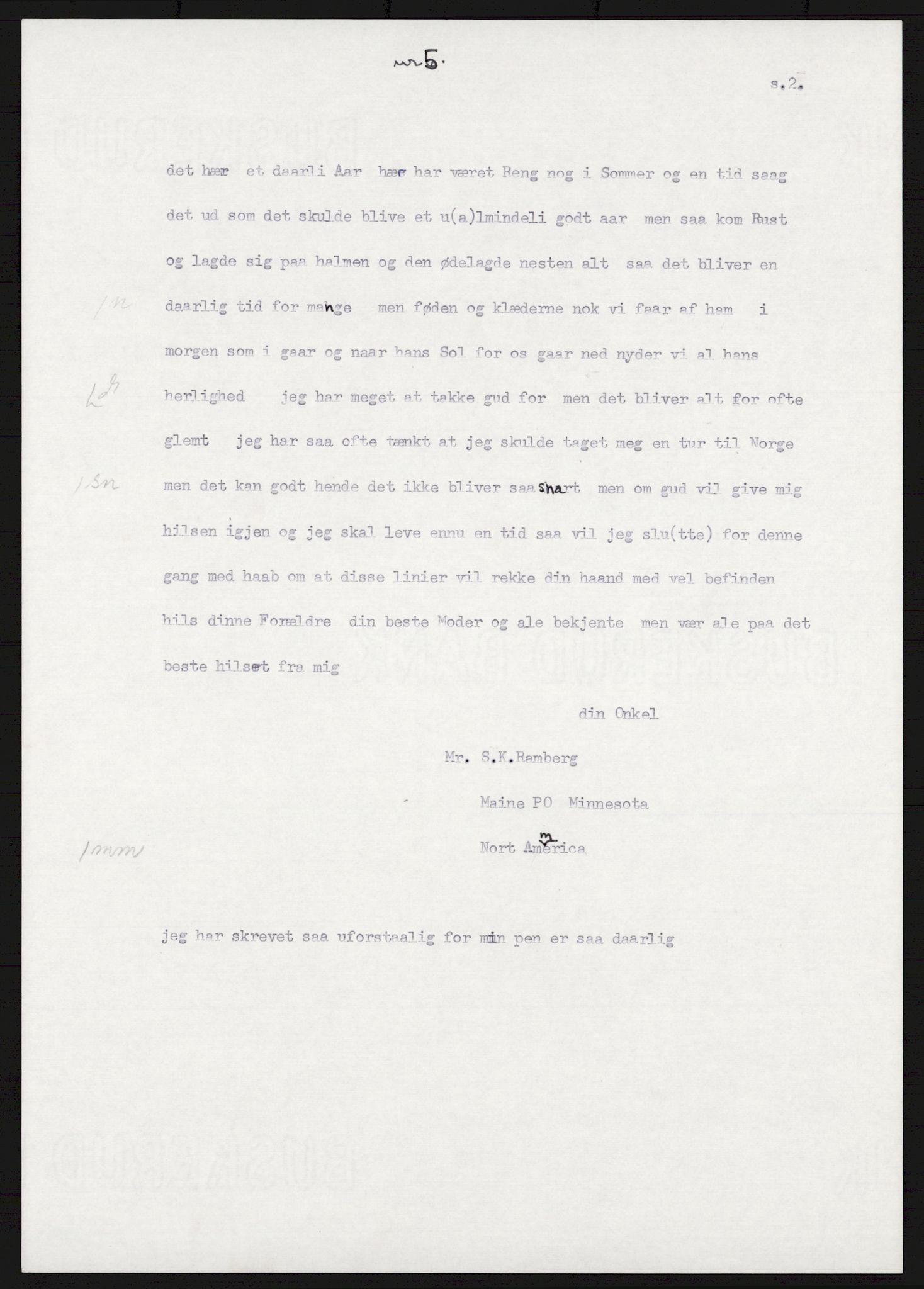 Samlinger til kildeutgivelse, Amerikabrevene, AV/RA-EA-4057/F/L0016: Innlån fra Buskerud: Andersen - Bratås, 1838-1914, p. 456