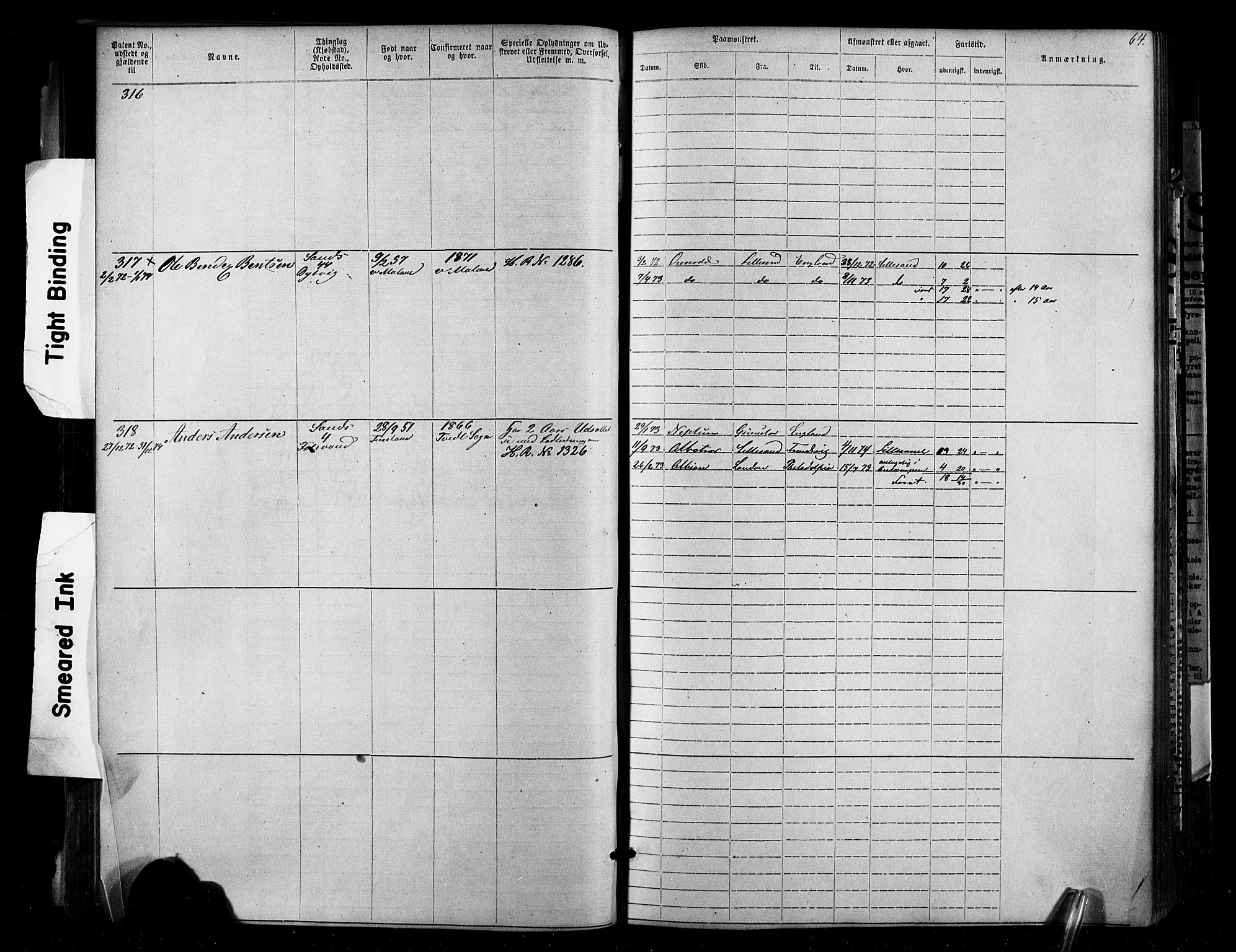 Lillesand mønstringskrets, SAK/2031-0014/F/Fa/L0002: Annotasjonsrulle nr 1-1910 med register, W-8, 1868-1891, p. 73