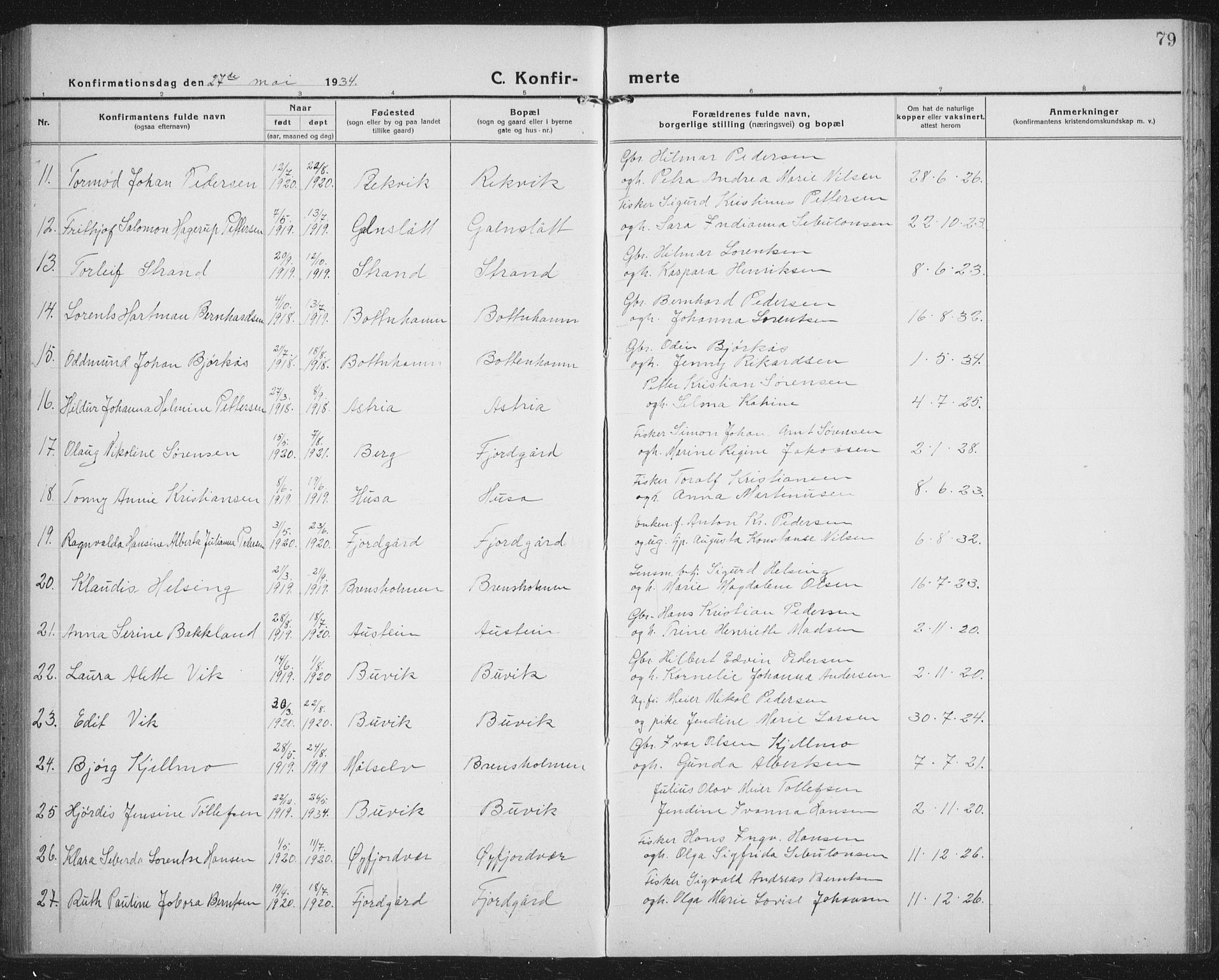 Lenvik sokneprestembete, AV/SATØ-S-1310/H/Ha/Hab/L0023klokker: Parish register (copy) no. 23, 1918-1936, p. 79