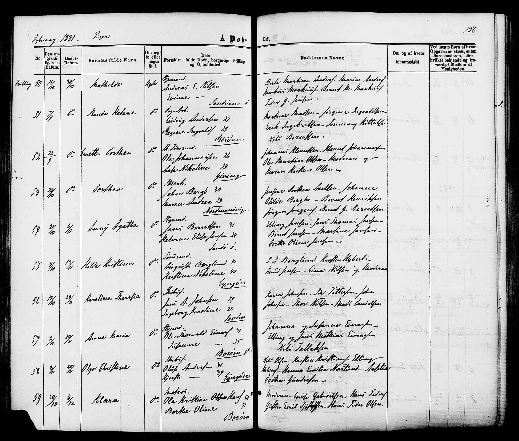 Dypvåg sokneprestkontor, SAK/1111-0007/F/Fa/Faa/L0007: Parish register (official) no. A 7/ 1, 1872-1884, p. 156