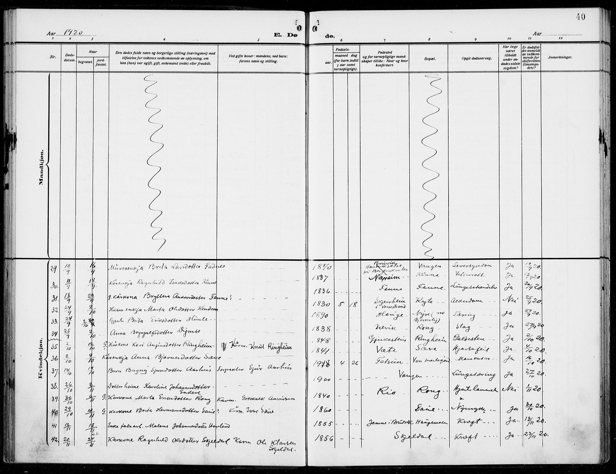 Voss sokneprestembete, SAB/A-79001/H/Haa: Parish register (official) no. D  2, 1910-1932, p. 40