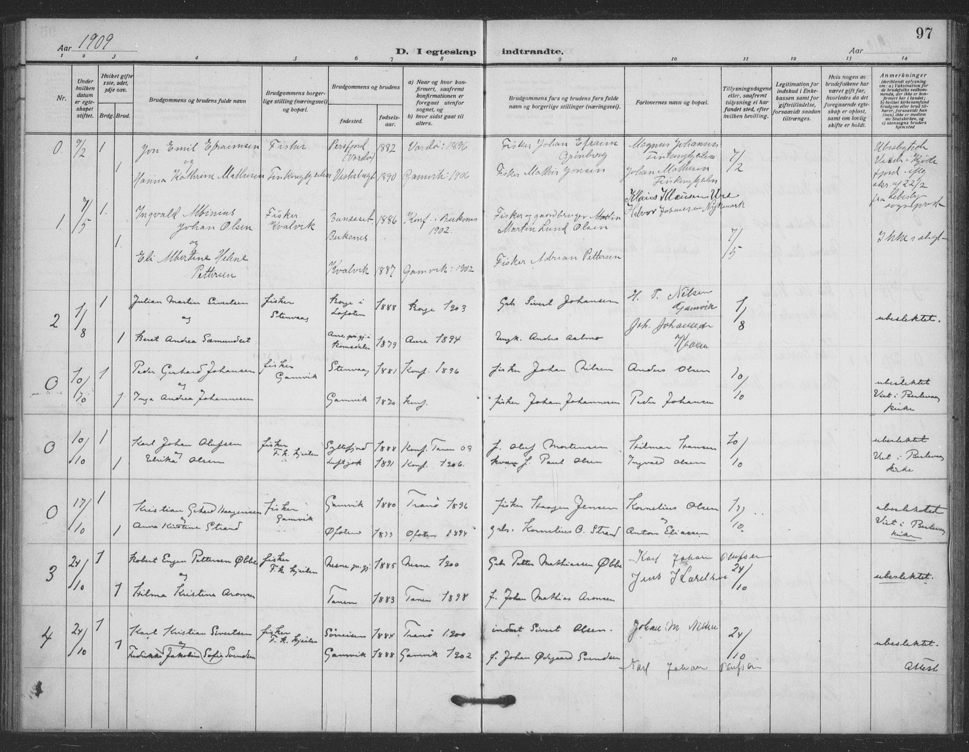 Tana sokneprestkontor, SATØ/S-1334/H/Ha/L0008kirke: Parish register (official) no. 8, 1908-1920, p. 97