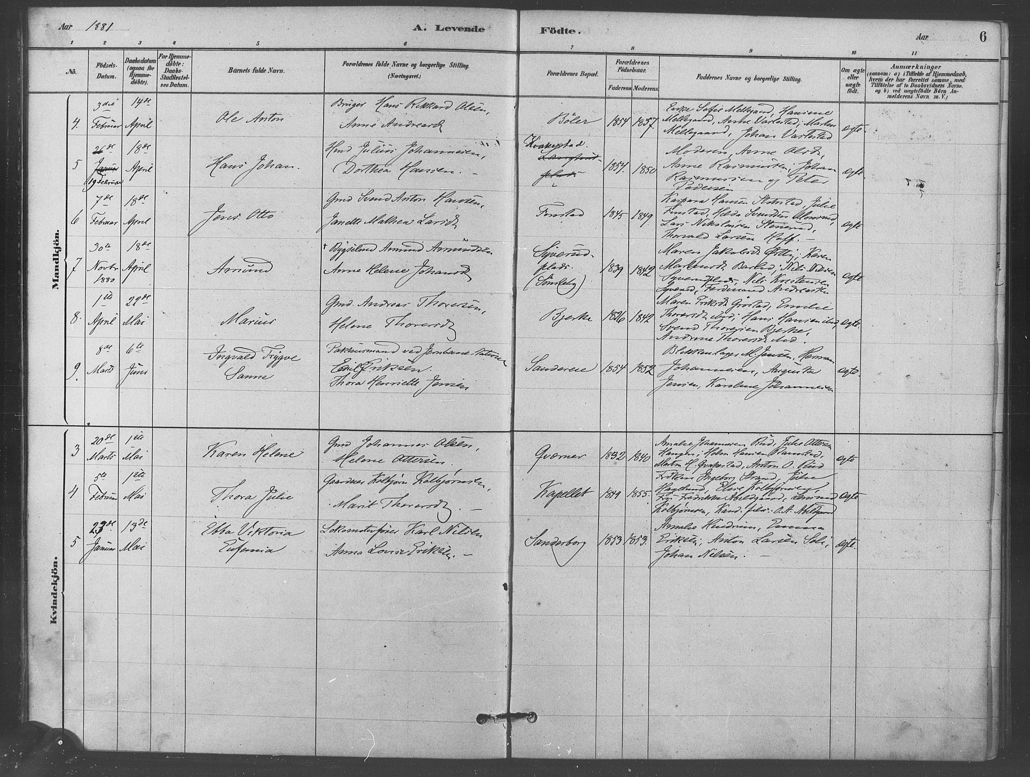 Kråkstad prestekontor Kirkebøker, SAO/A-10125a/F/Fb/L0001: Parish register (official) no. II 1, 1880-1892, p. 6