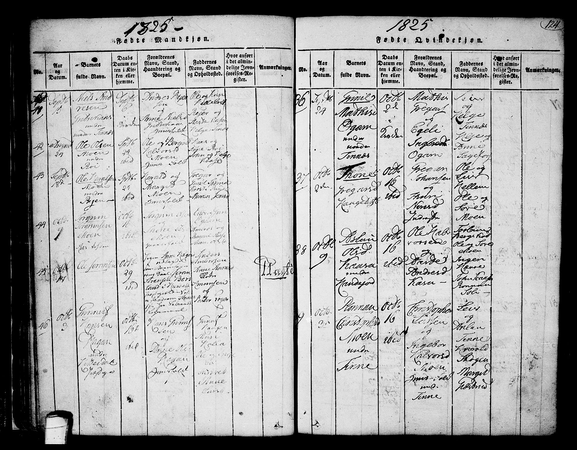 Heddal kirkebøker, SAKO/A-268/F/Fa/L0005: Parish register (official) no. I 5, 1814-1837, p. 123-124