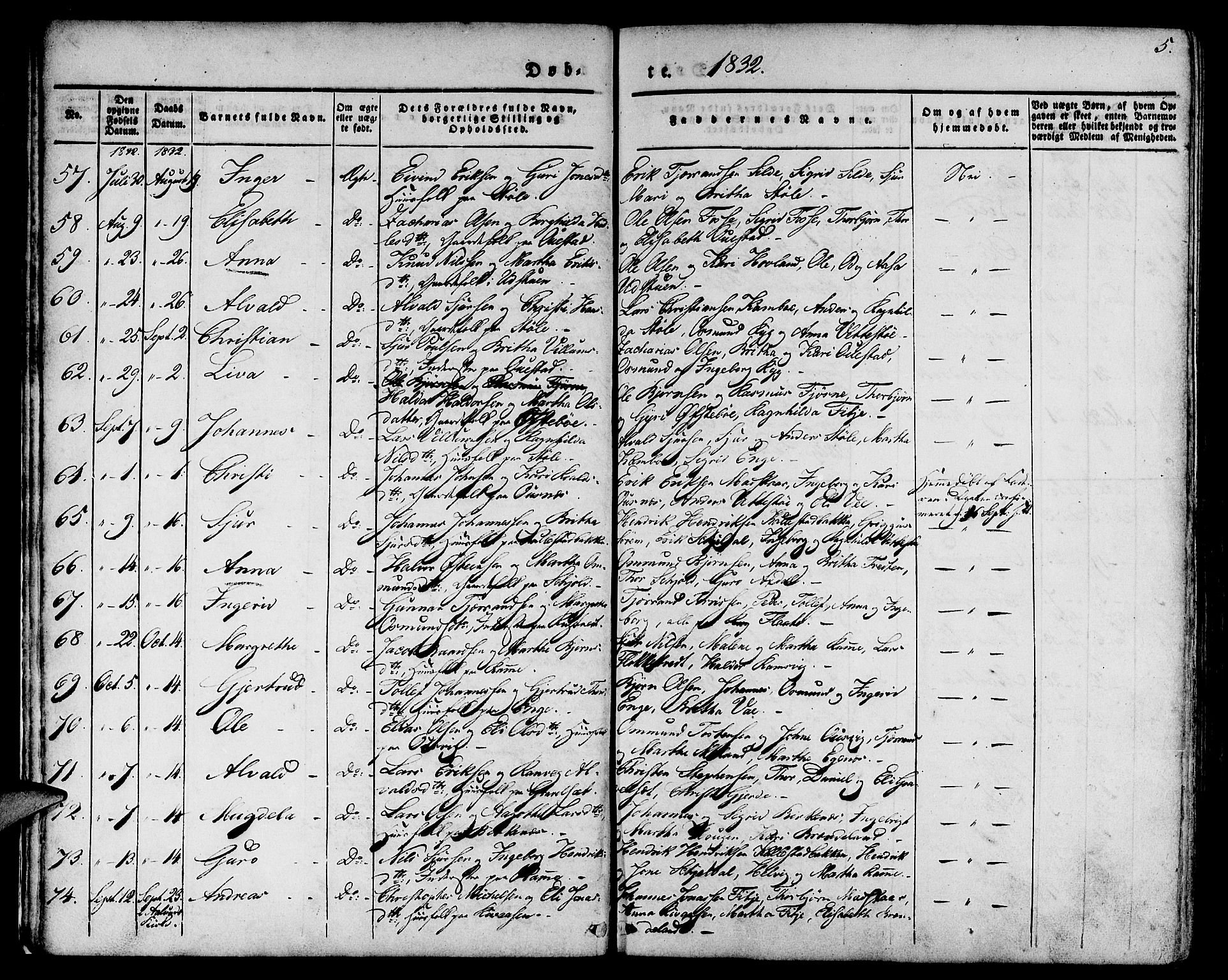 Etne sokneprestembete, AV/SAB-A-75001/H/Haa: Parish register (official) no. A 7, 1831-1847, p. 5