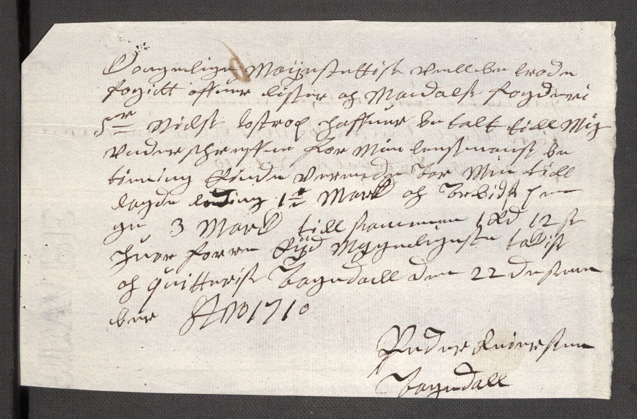 Rentekammeret inntil 1814, Reviderte regnskaper, Fogderegnskap, AV/RA-EA-4092/R43/L2553: Fogderegnskap Lista og Mandal, 1710, p. 61