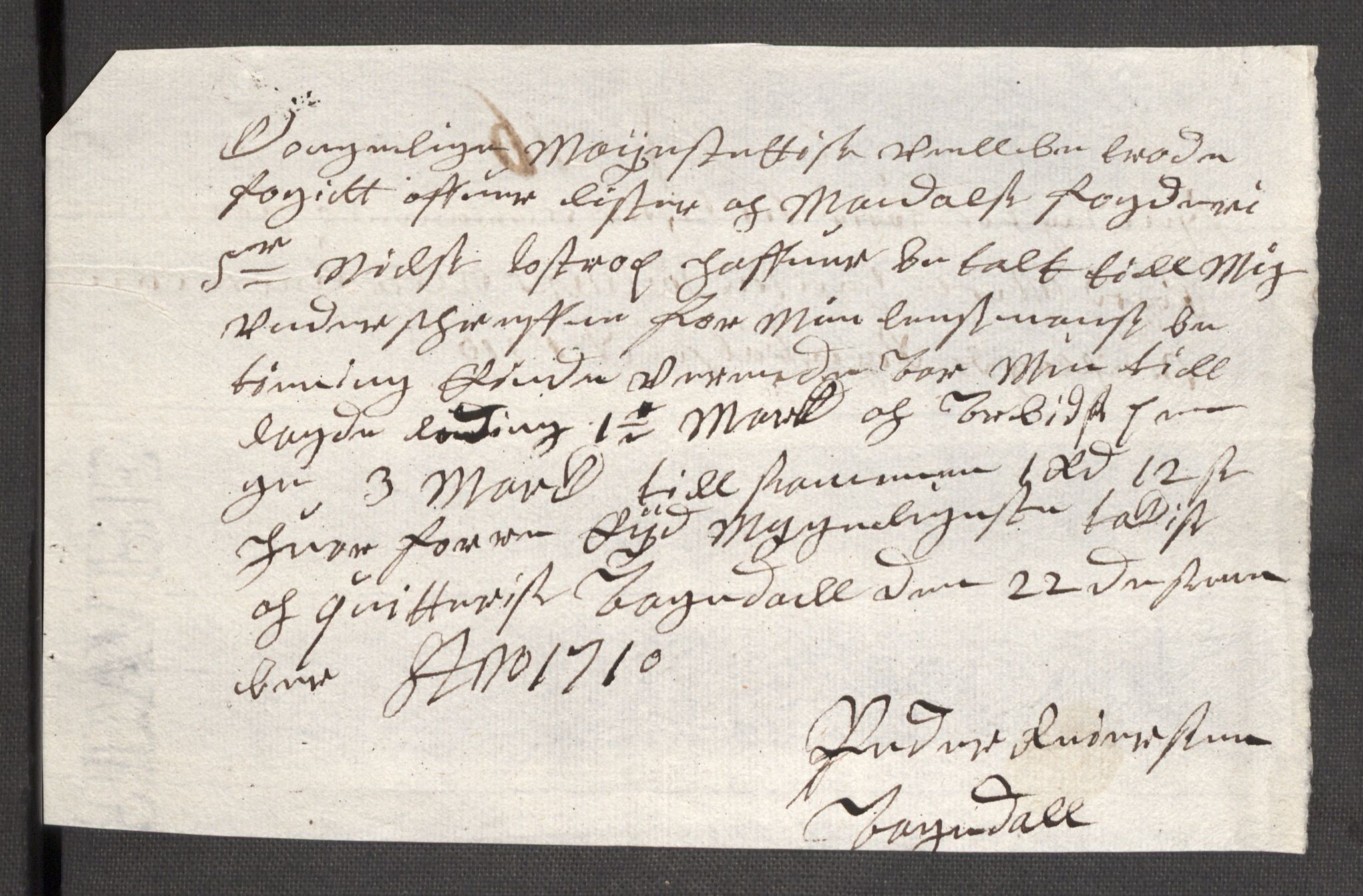 Rentekammeret inntil 1814, Reviderte regnskaper, Fogderegnskap, RA/EA-4092/R43/L2553: Fogderegnskap Lista og Mandal, 1710, p. 61