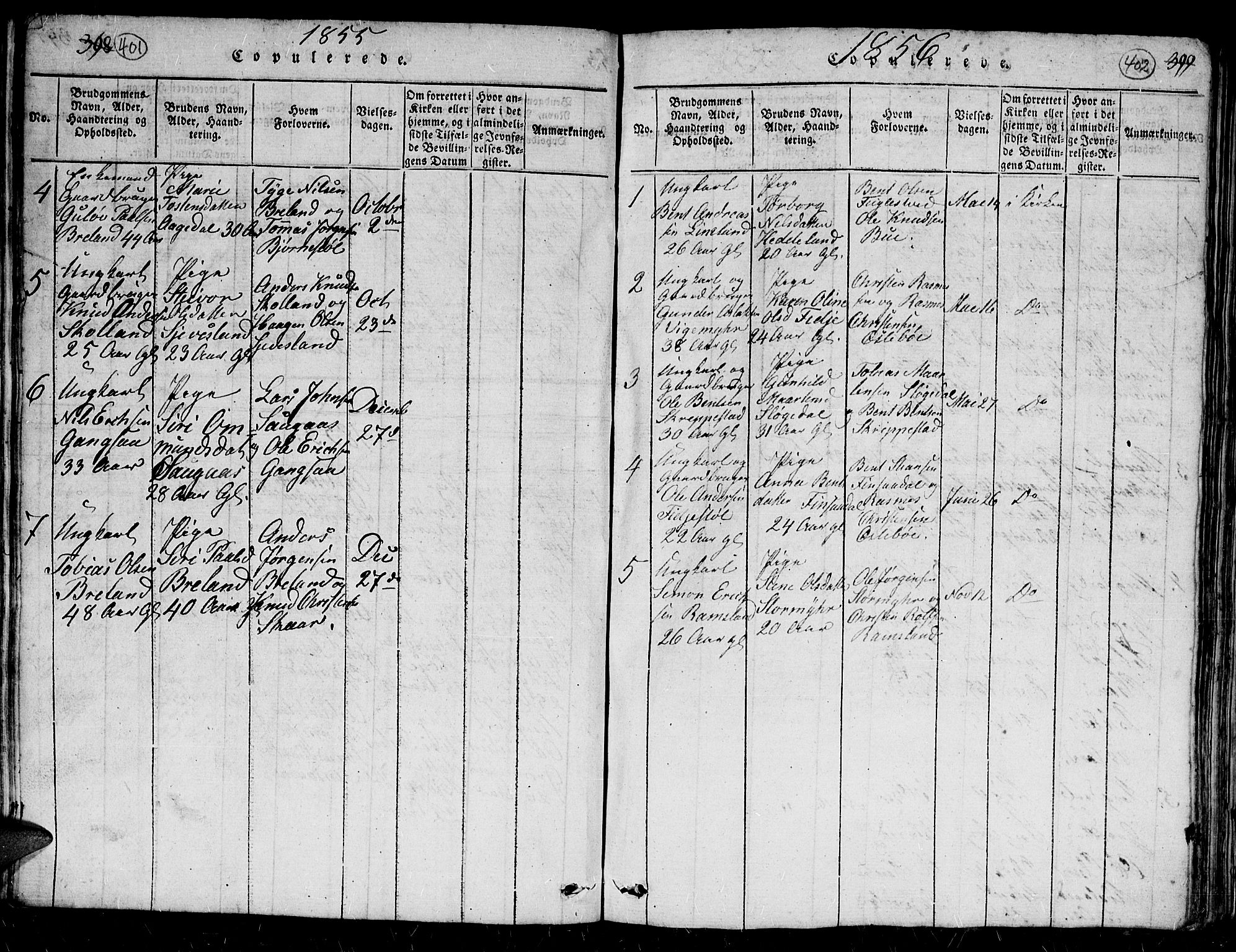 Holum sokneprestkontor, AV/SAK-1111-0022/F/Fb/Fbc/L0001: Parish register (copy) no. B 1, 1820-1859, p. 401-402