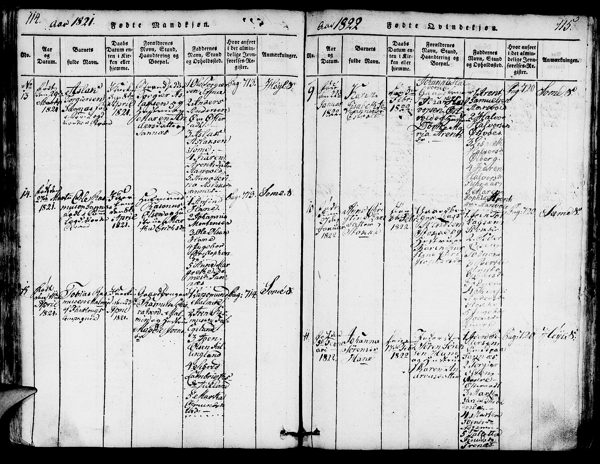 Høyland sokneprestkontor, SAST/A-101799/001/30BA/L0006: Parish register (official) no. A 6, 1815-1825, p. 114-115