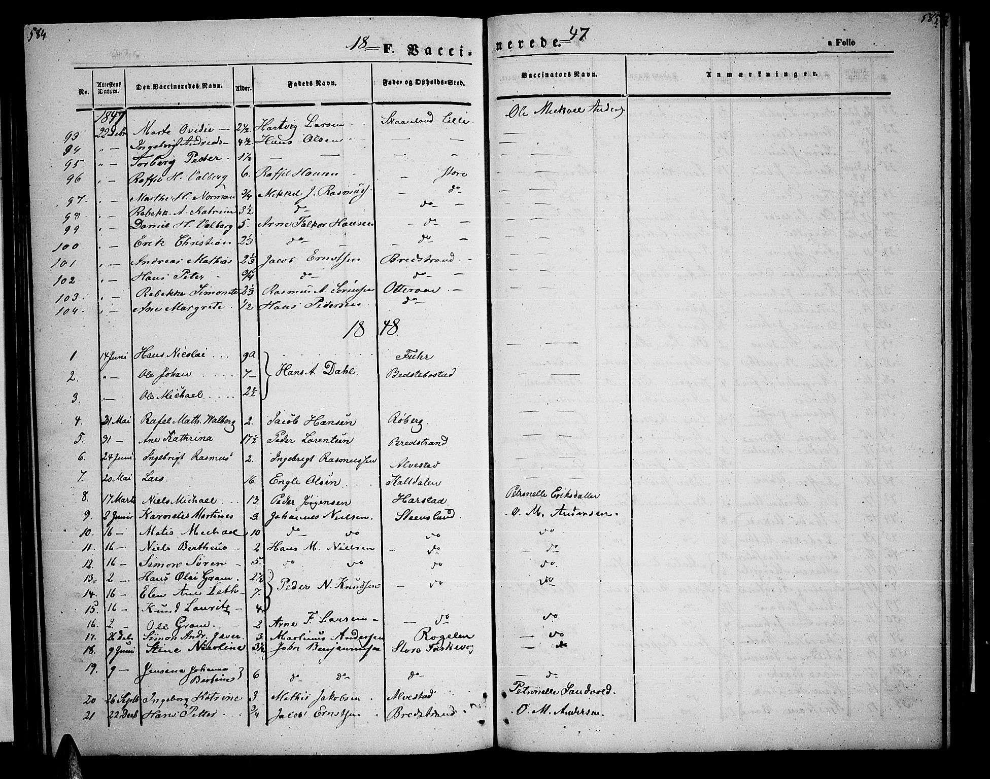 Trondenes sokneprestkontor, SATØ/S-1319/H/Hb/L0006klokker: Parish register (copy) no. 6, 1845-1855, p. 584-585
