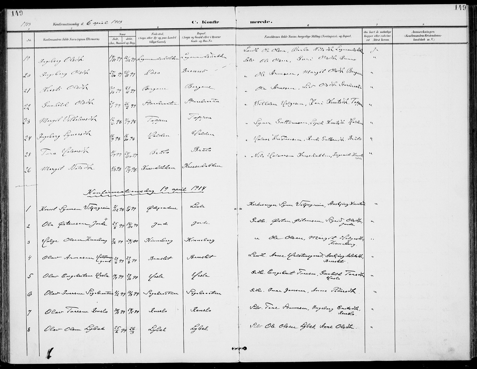 Gol kirkebøker, SAKO/A-226/F/Fa/L0006: Parish register (official) no. I 6, 1901-1918, p. 149