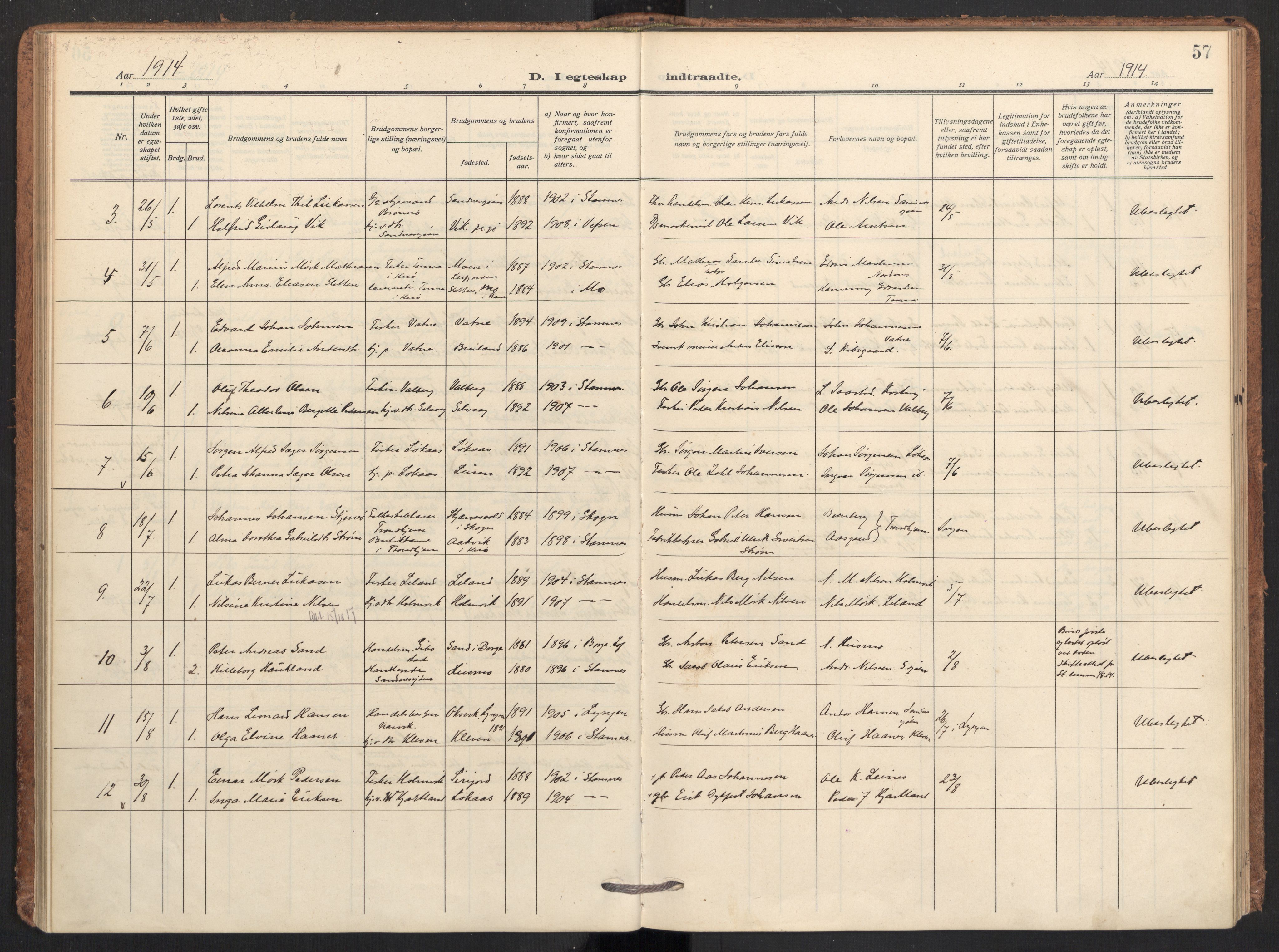 Ministerialprotokoller, klokkerbøker og fødselsregistre - Nordland, AV/SAT-A-1459/831/L0473: Parish register (official) no. 831A04, 1909-1934, p. 57