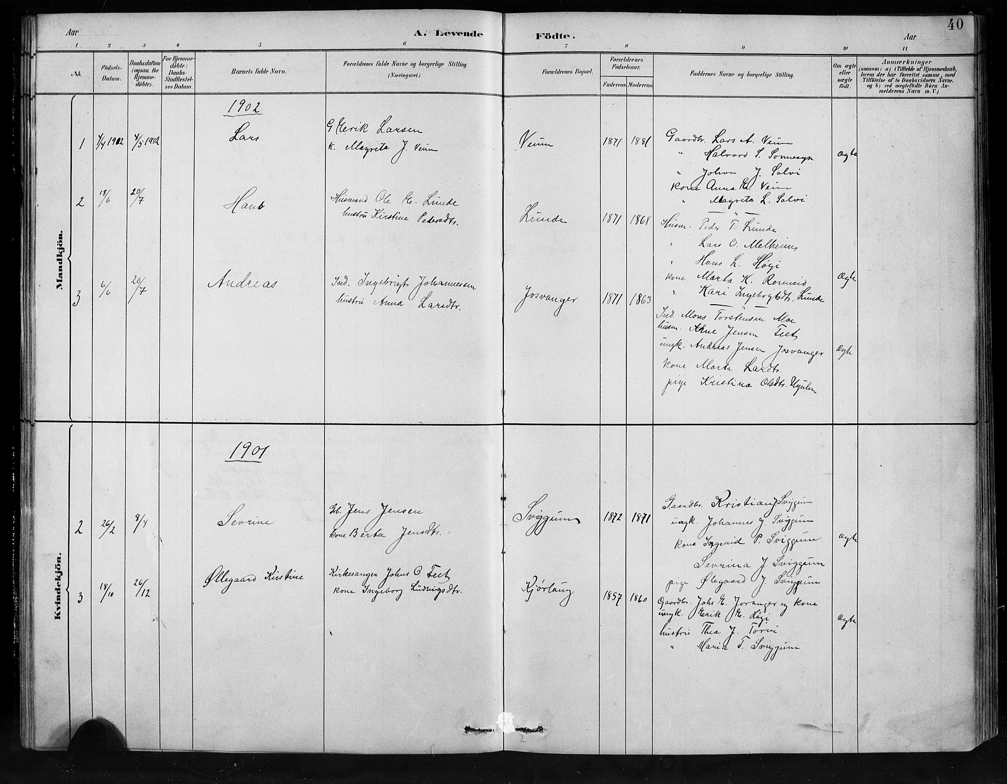 Jostedal sokneprestembete, SAB/A-80601/H/Hab/Habb/L0001: Parish register (copy) no. B 1, 1882-1921, p. 40