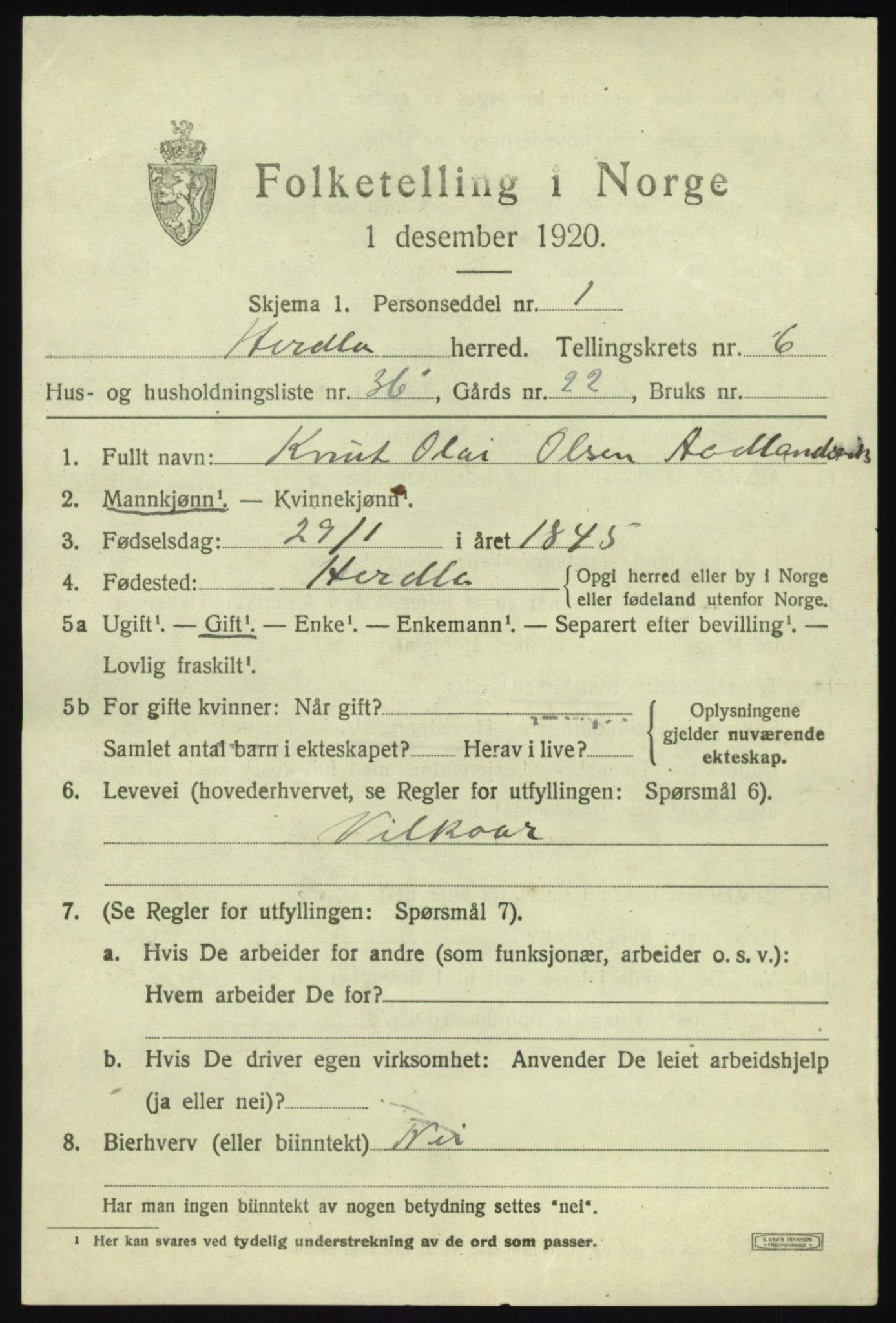 SAB, 1920 census for Herdla, 1920, p. 4865