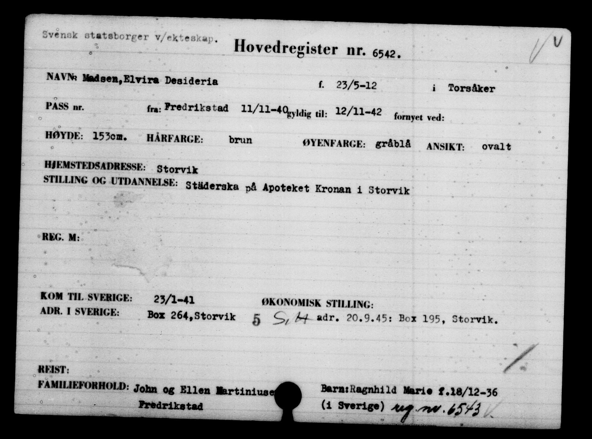 Utenriksstasjonene, Legasjonen i Stockholm, Flyktningkontoret, AV/RA-S-6753/V/Va/L0004: Kjesäterkartoteket, flyktninger med registreringsnr. 3496-6610, 1940-1945, p. 3603