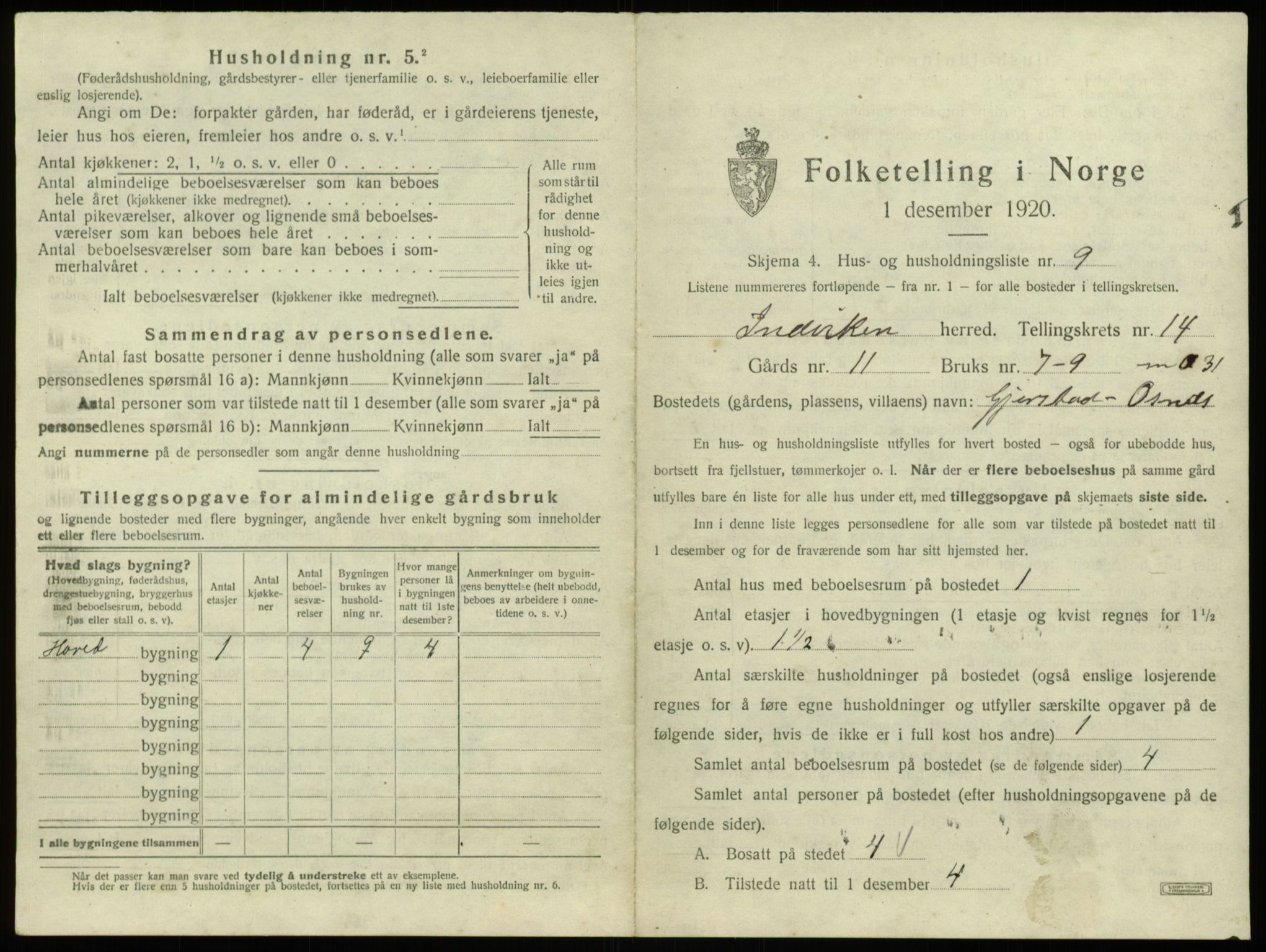 SAB, 1920 census for Innvik, 1920, p. 878