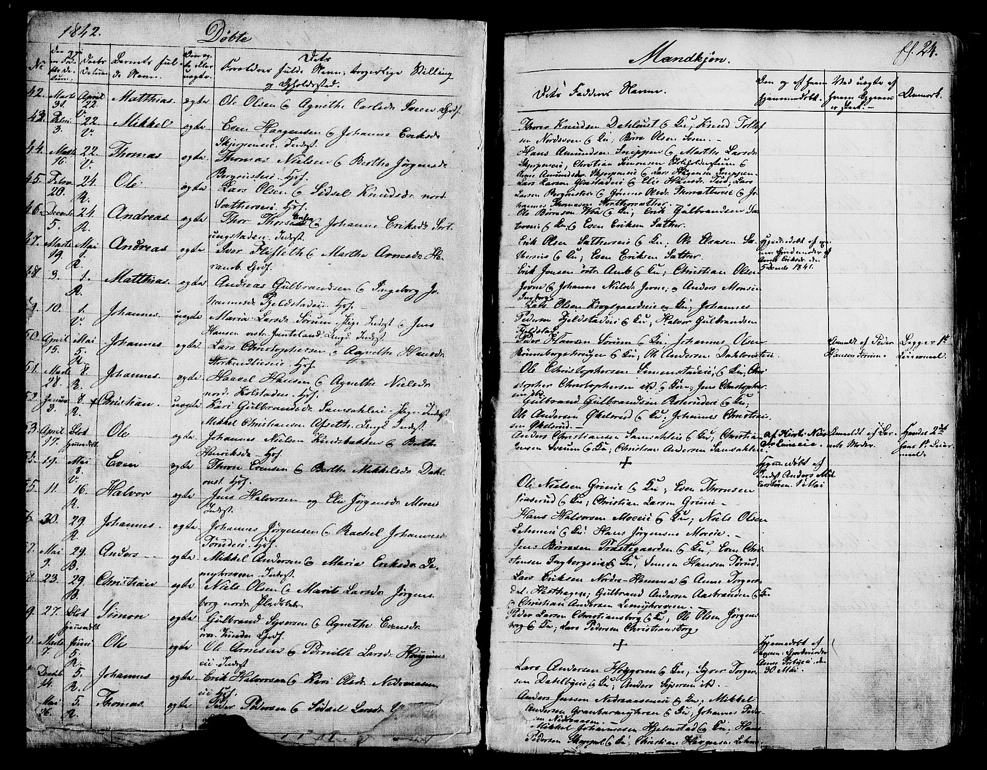 Ringsaker prestekontor, AV/SAH-PREST-014/K/Ka/L0008: Parish register (official) no. 8, 1837-1850, p. 24