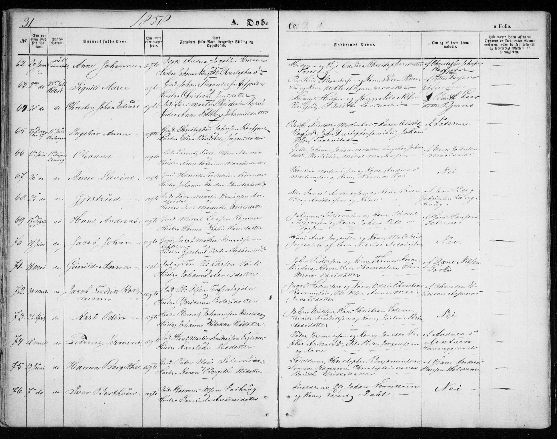 Lenvik sokneprestembete, SATØ/S-1310/H/Ha/Haa/L0007kirke: Parish register (official) no. 7, 1855-1865, p. 31