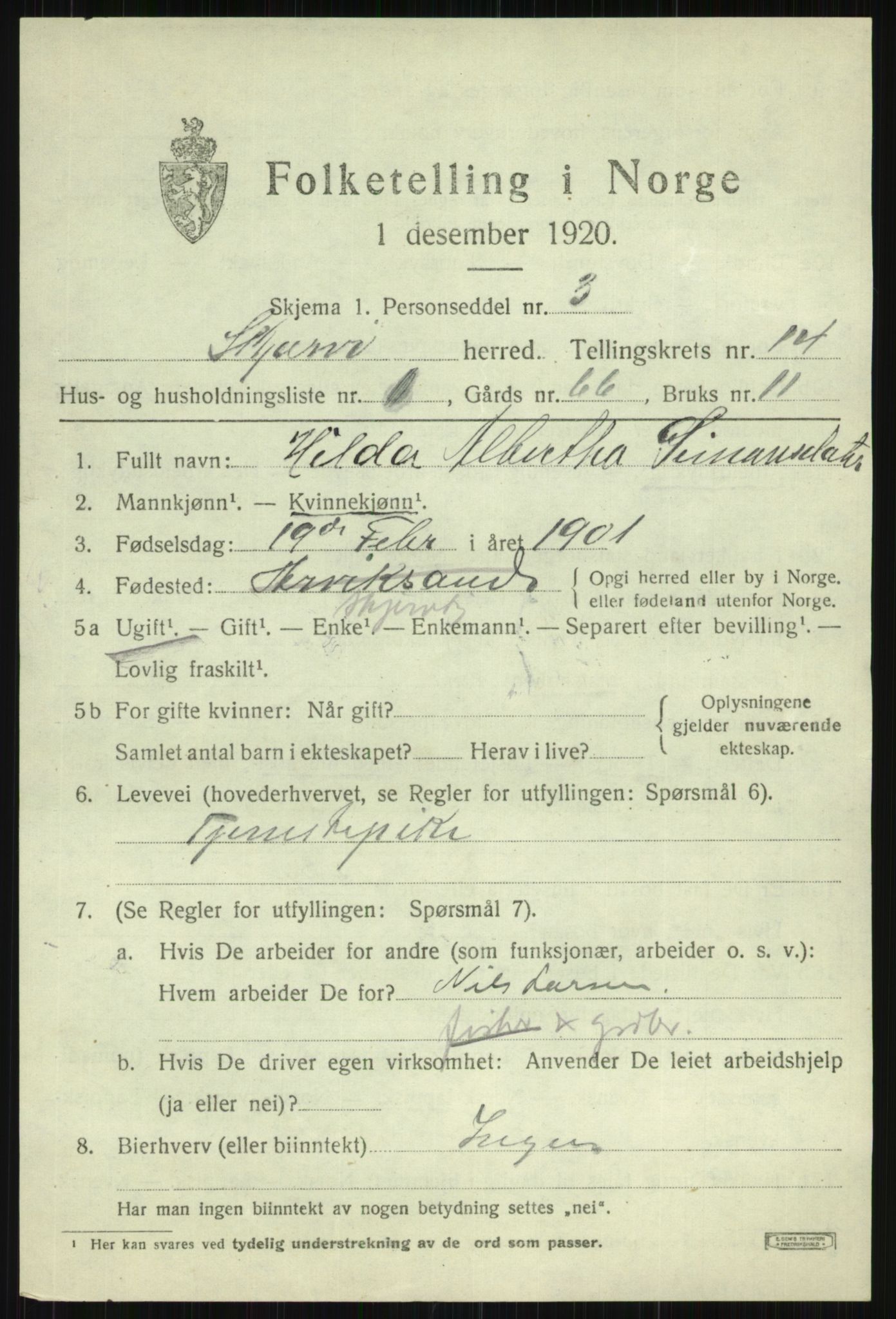 SATØ, 1920 census for Skjervøy, 1920, p. 6829