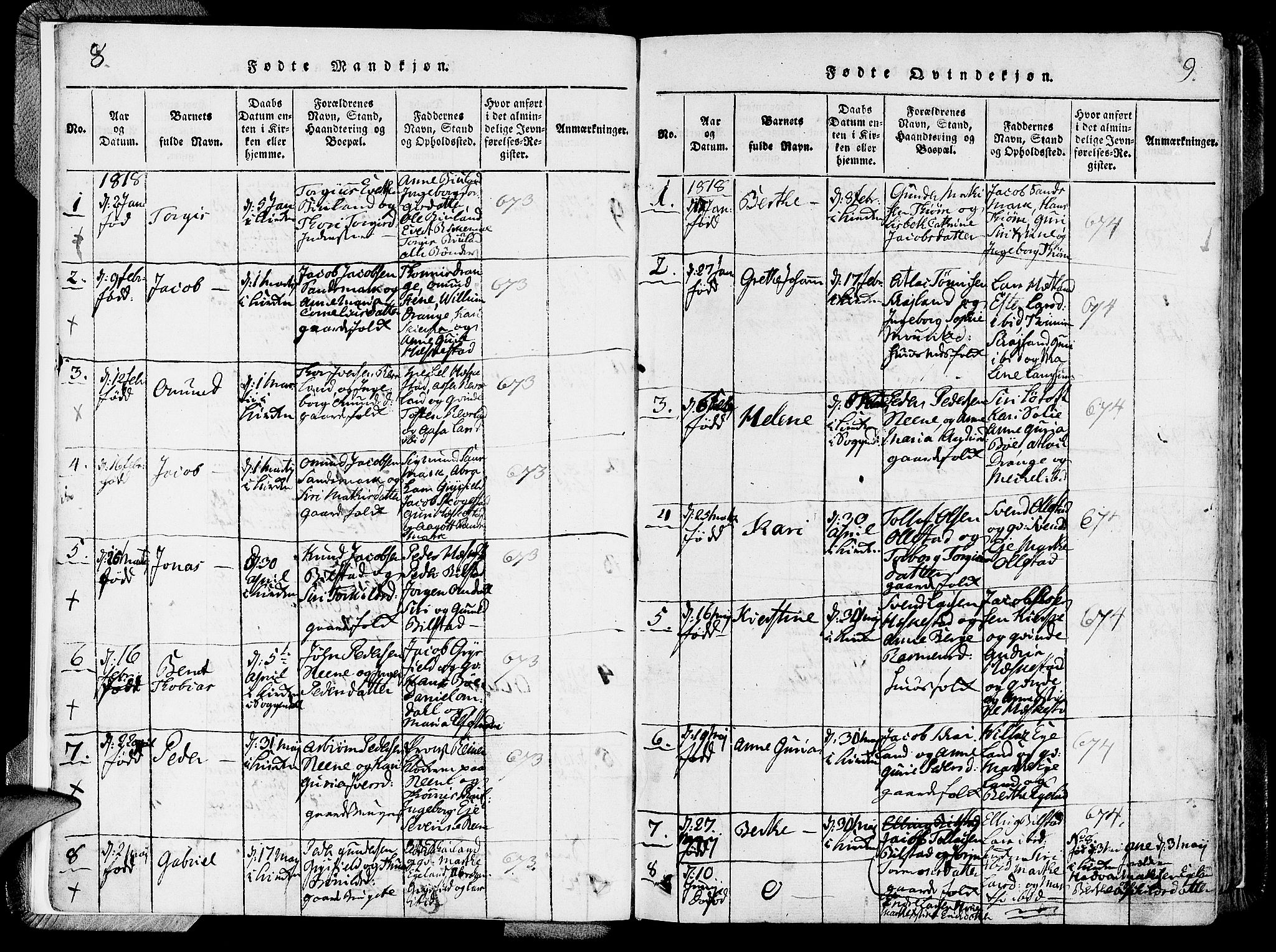 Lund sokneprestkontor, SAST/A-101809/S06/L0006: Parish register (official) no. A 6, 1816-1839, p. 8-9