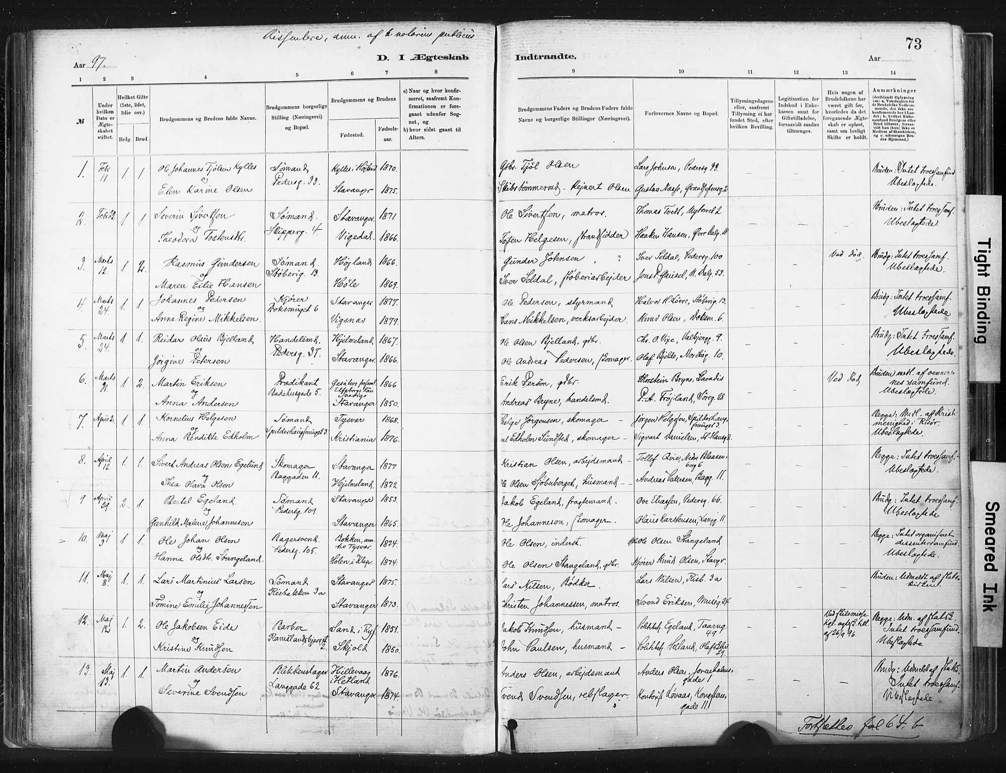 St. Johannes sokneprestkontor, SAST/A-101814/001/30/30BA/L0003: Parish register (official) no. A 3, 1885-1910, p. 73