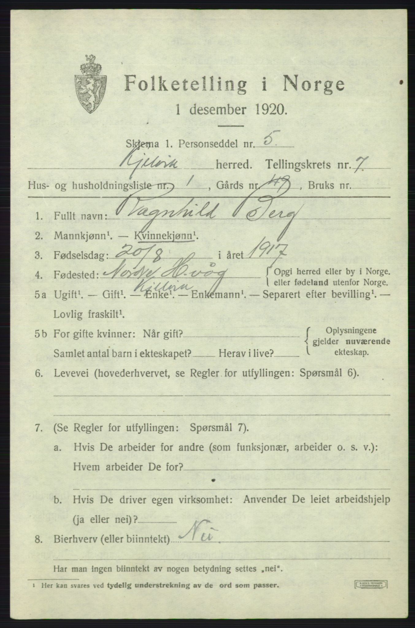 SATØ, 1920 census for Kjelvik, 1920, p. 5423