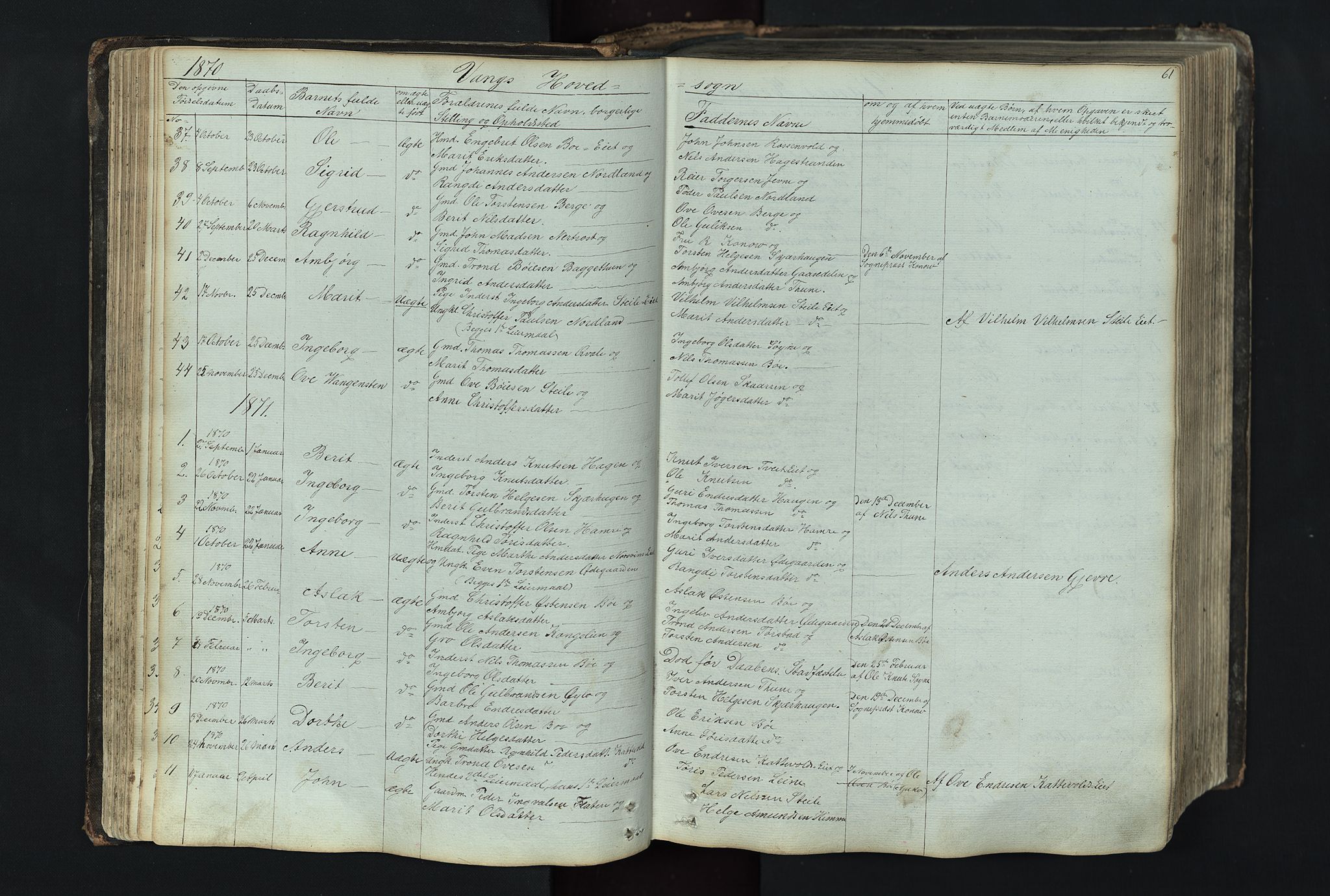 Vang prestekontor, Valdres, SAH/PREST-140/H/Hb/L0004: Parish register (copy) no. 4, 1835-1892, p. 61
