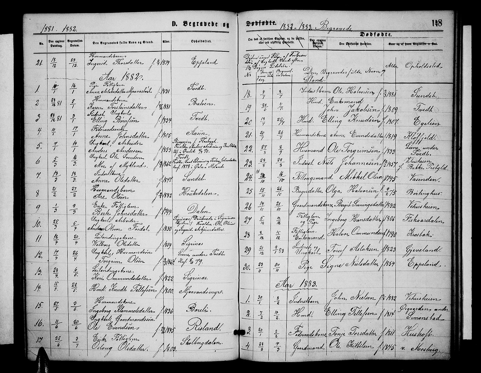 Åmli sokneprestkontor, SAK/1111-0050/F/Fb/Fbc/L0003: Parish register (copy) no. B 3, 1868-1888, p. 148
