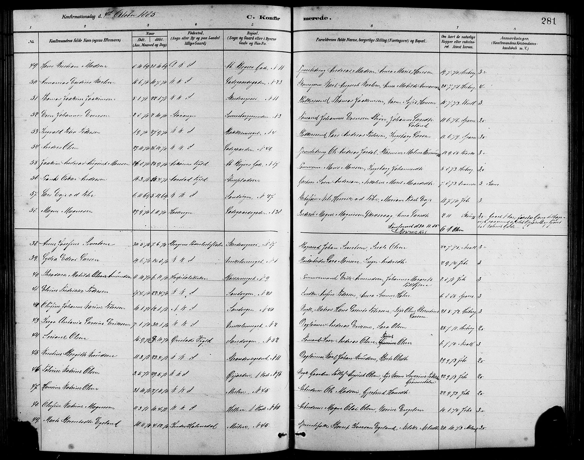 Sandviken Sokneprestembete, SAB/A-77601/H/Hb/L0001: Parish register (copy) no. A 2, 1879-1892, p. 281