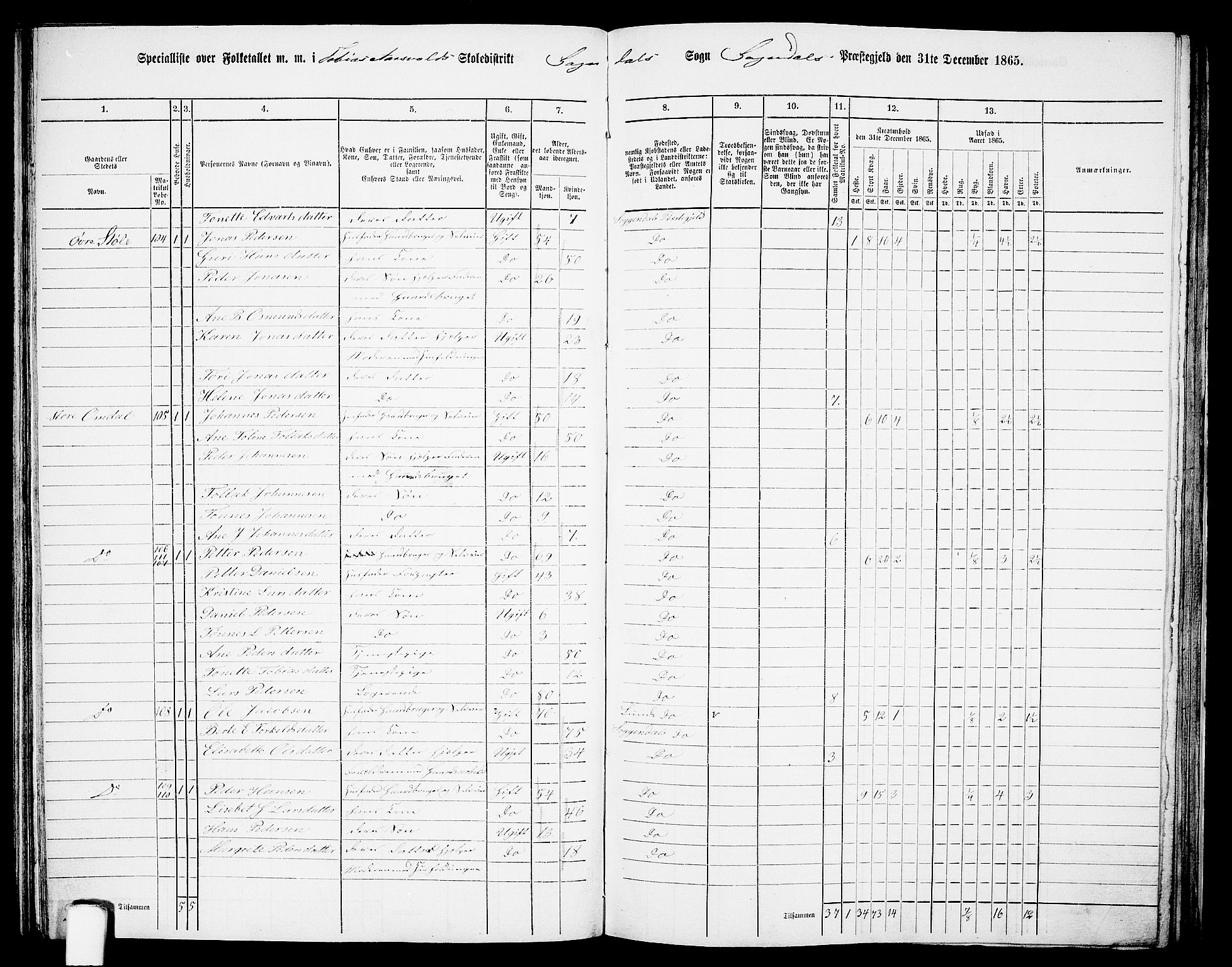 RA, 1865 census for Sokndal, 1865, p. 75