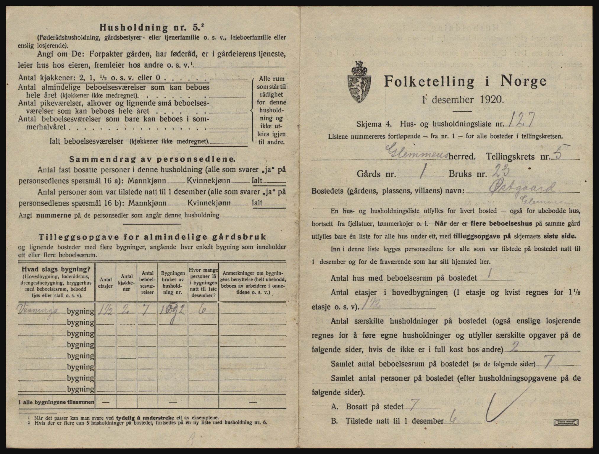 SAO, 1920 census for Glemmen, 1920, p. 1909