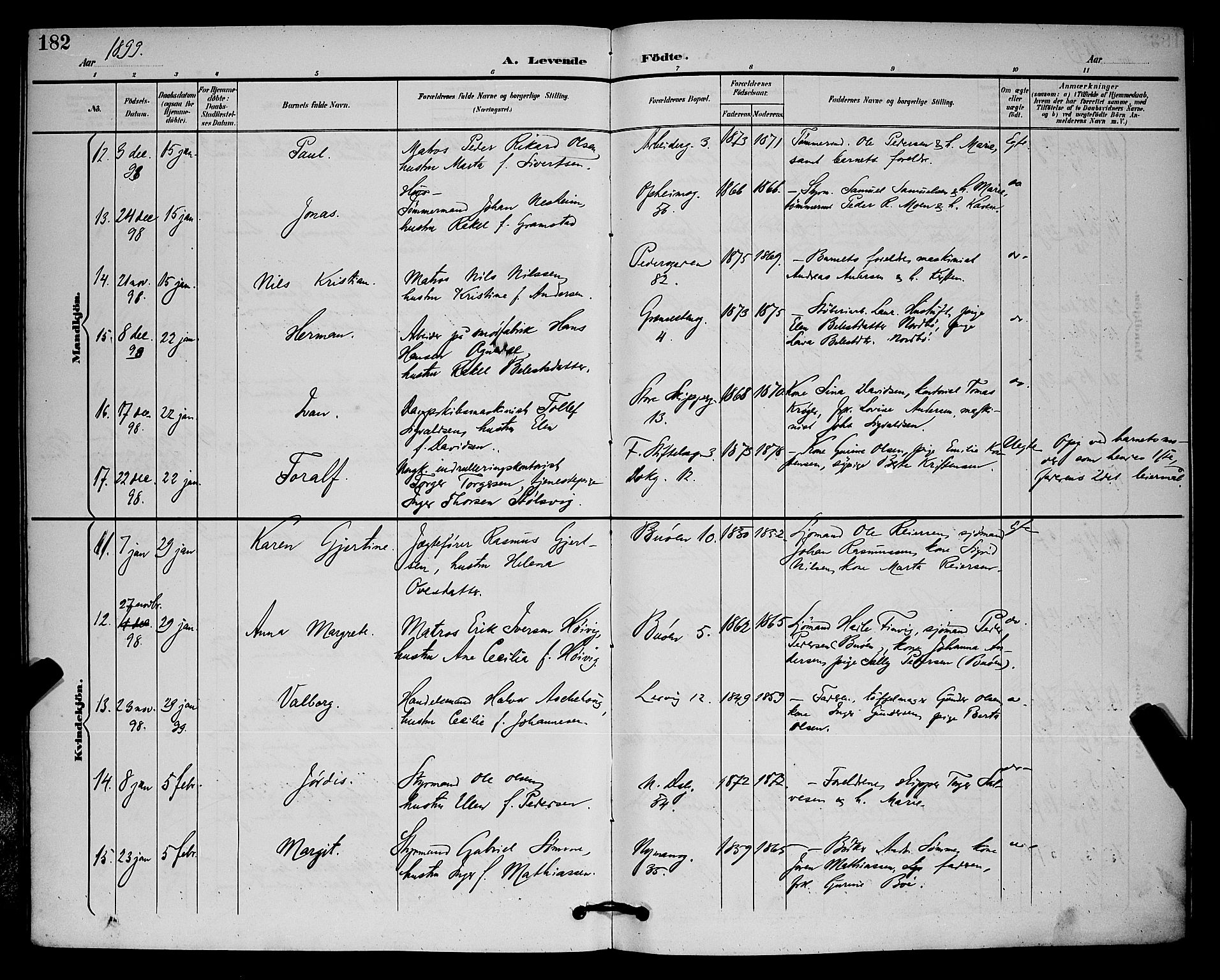 St. Johannes sokneprestkontor, AV/SAST-A-101814/001/30/30BB/L0003: Parish register (copy) no. B 3, 1893-1900, p. 182