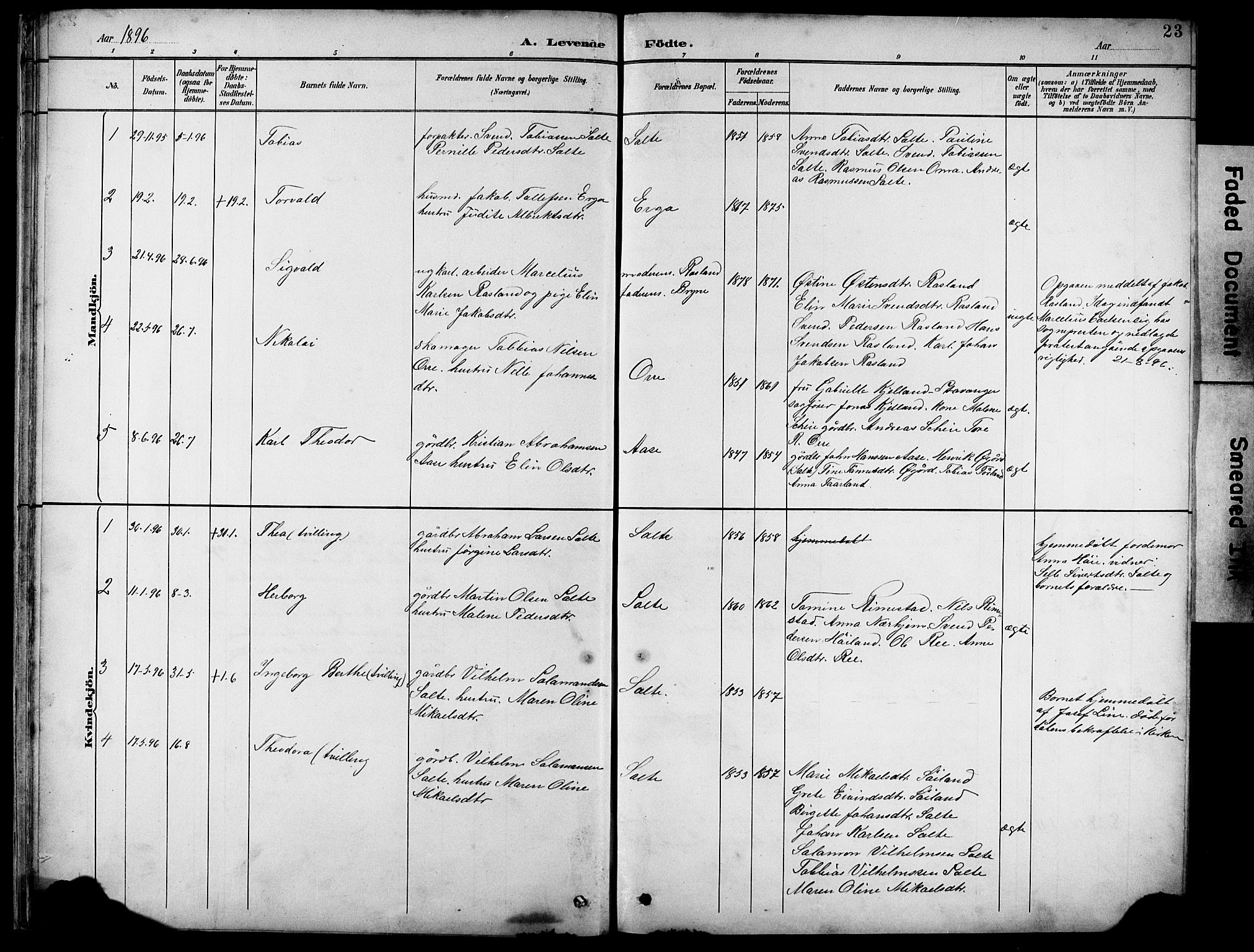 Klepp sokneprestkontor, SAST/A-101803/001/3/30BB/L0005: Parish register (copy) no. B 5, 1889-1918, p. 23