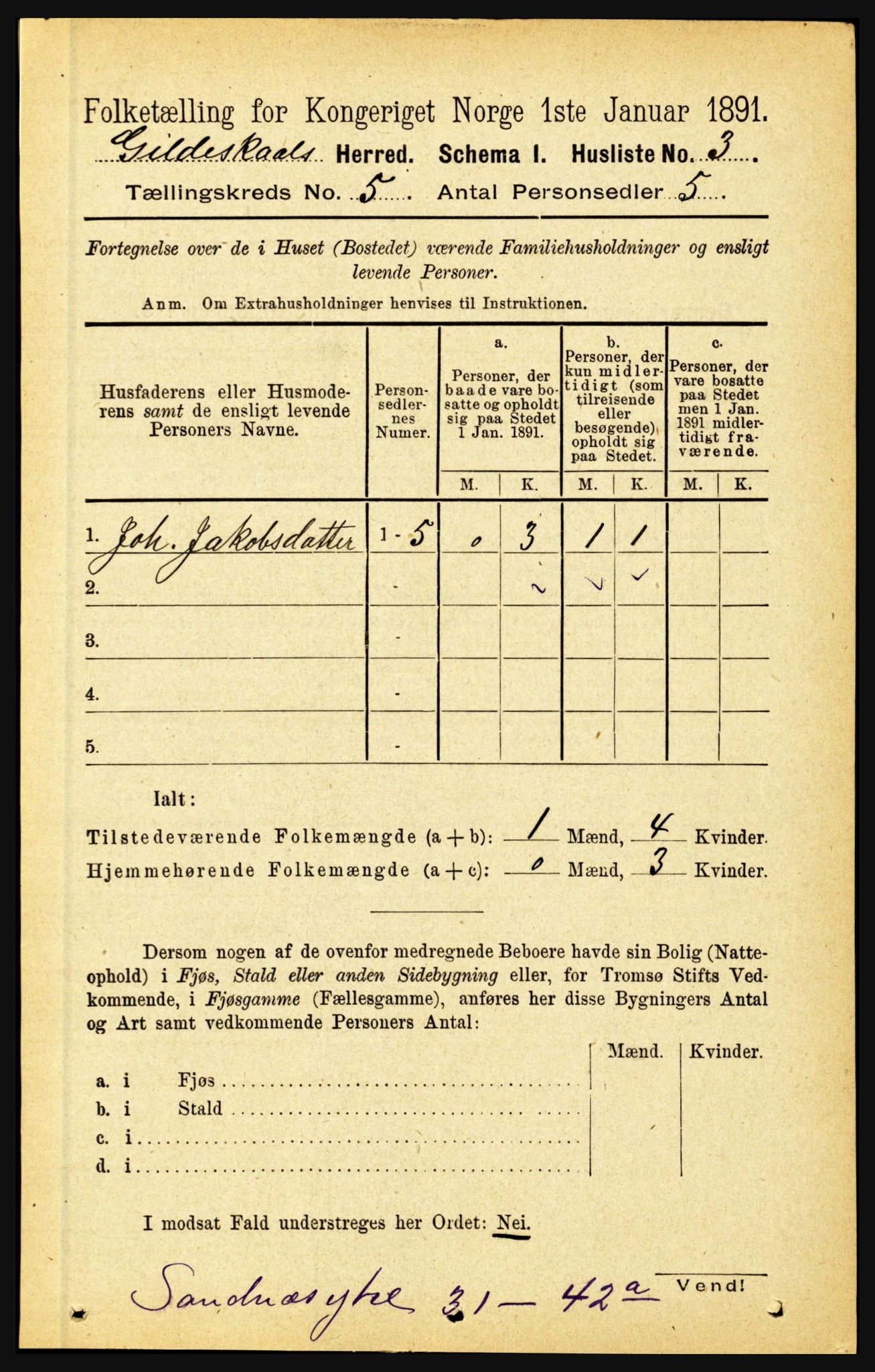 RA, 1891 census for 1838 Gildeskål, 1891, p. 1514