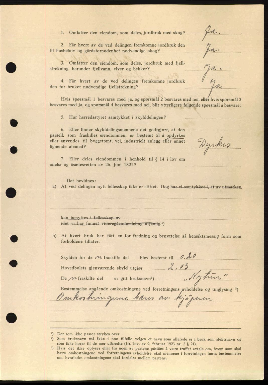 Nordre Sunnmøre sorenskriveri, SAT/A-0006/1/2/2C/2Ca: Mortgage book no. A11, 1941-1941, Diary no: : 1020/1941