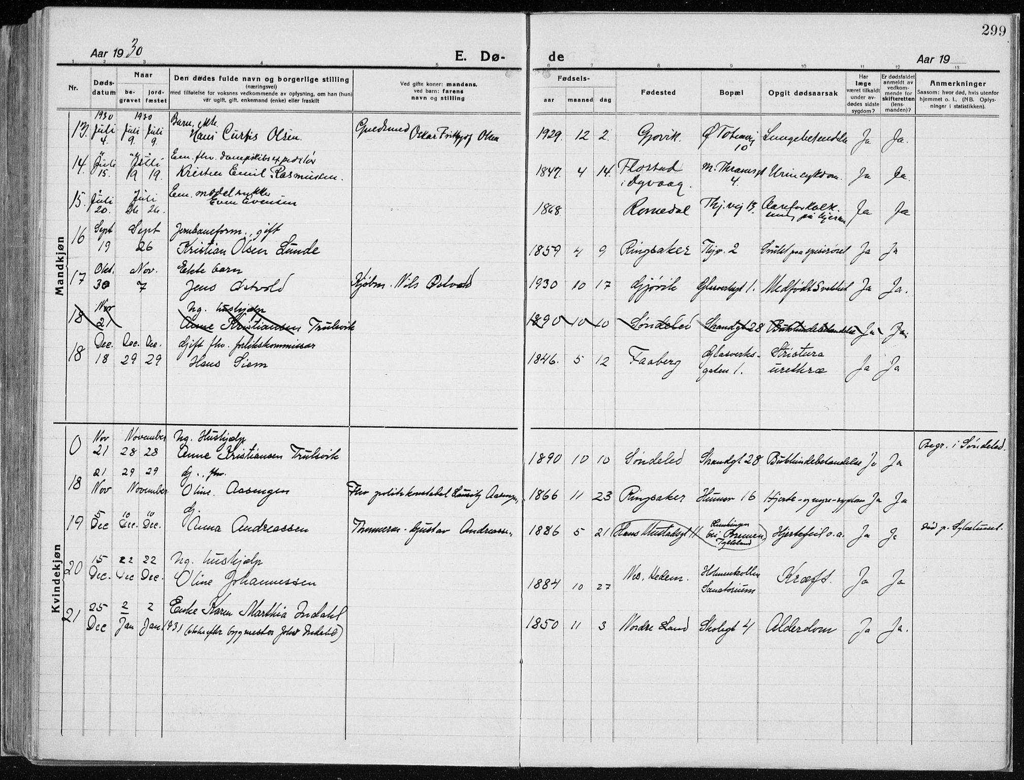 Vardal prestekontor, SAH/PREST-100/H/Ha/Haa/L0015: Parish register (official) no. 15, 1923-1937, p. 299