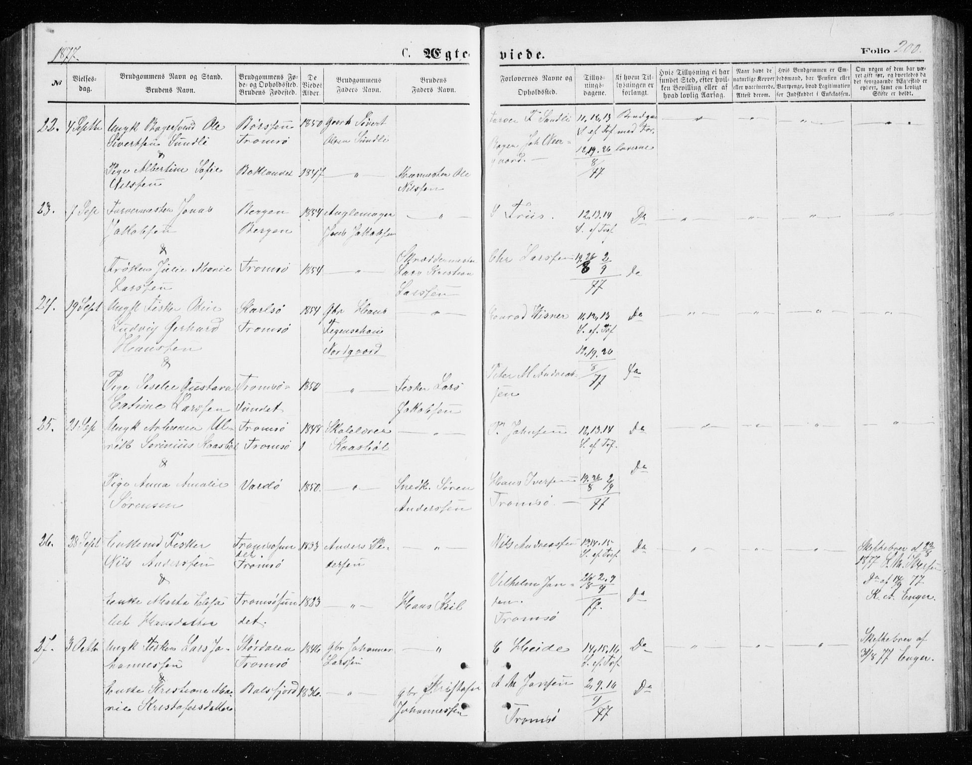 Tromsø sokneprestkontor/stiftsprosti/domprosti, AV/SATØ-S-1343/G/Gb/L0008klokker: Parish register (copy) no. 8, 1875-1879, p. 200