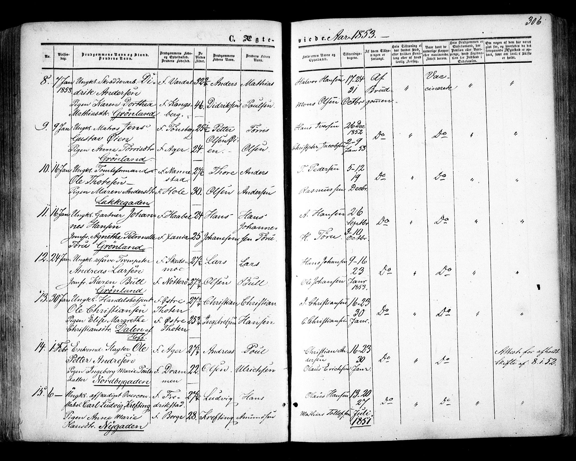 Aker prestekontor kirkebøker, SAO/A-10861/F/L0020: Parish register (official) no. 20, 1853-1857, p. 306