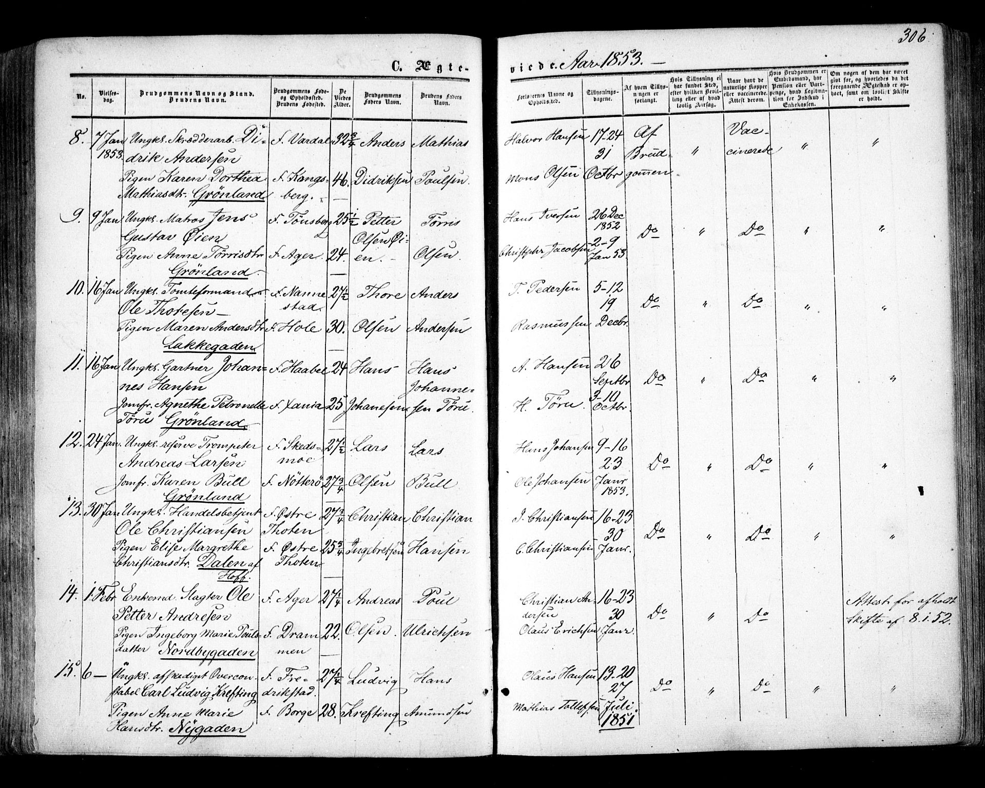 Aker prestekontor kirkebøker, AV/SAO-A-10861/F/L0020: Parish register (official) no. 20, 1853-1857, p. 306