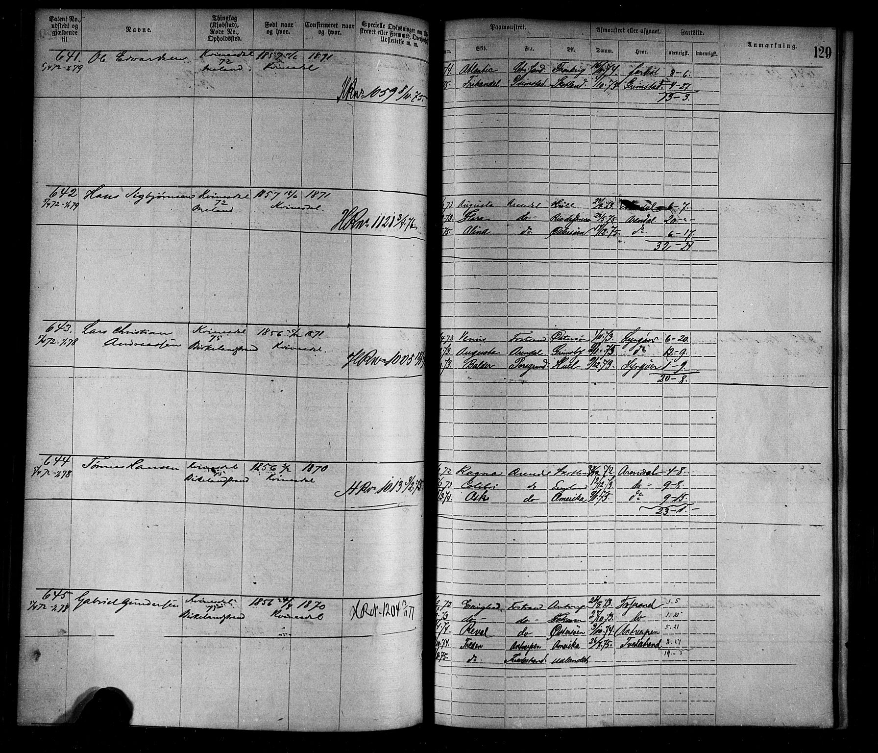Flekkefjord mønstringskrets, AV/SAK-2031-0018/F/Fa/L0002: Annotasjonsrulle nr 1-1920 med register, N-2, 1870-1891, p. 153